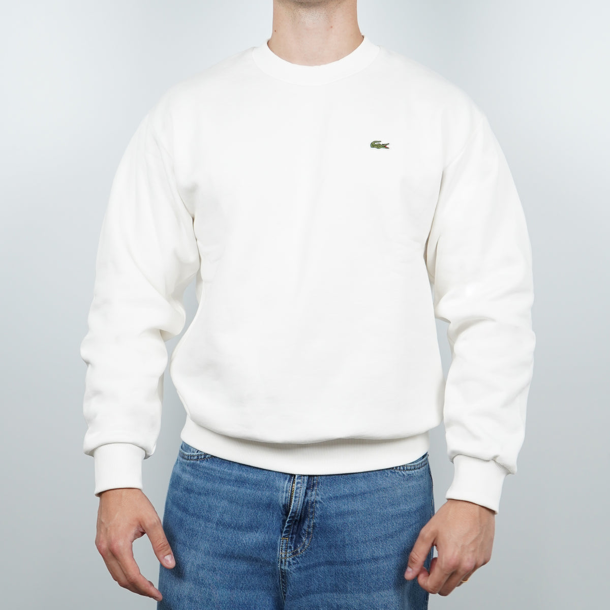 Felpa Lacoste SH8868-00-70V Blanc Girocollo in Cotone Felpato Classic Fit
