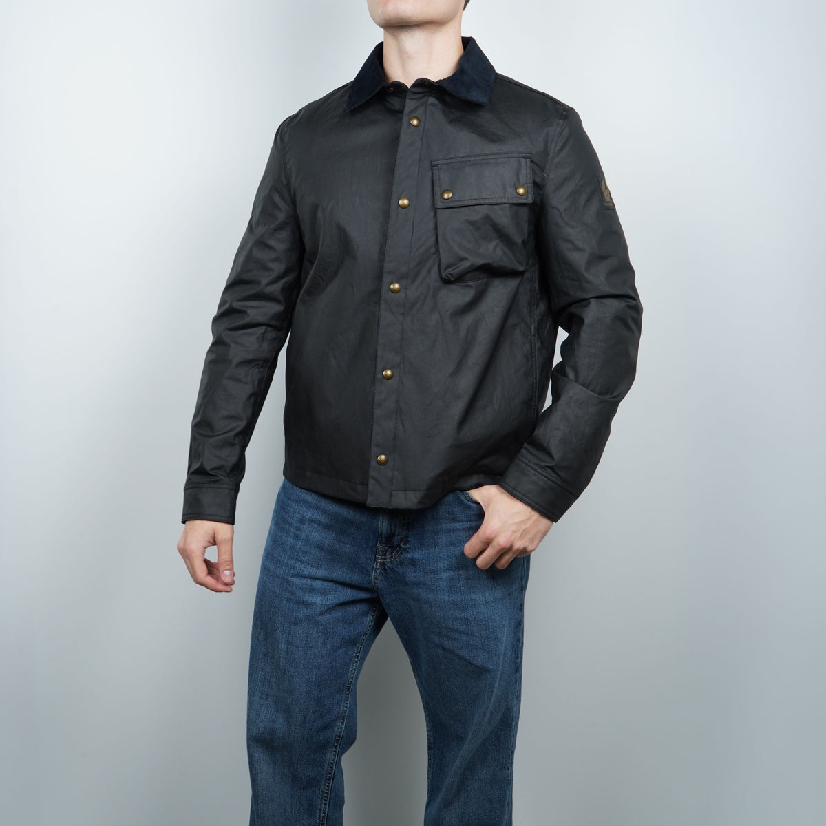 Giacca Belstaff Blu Navy in Cotone Cerato con Colletto in Velluto