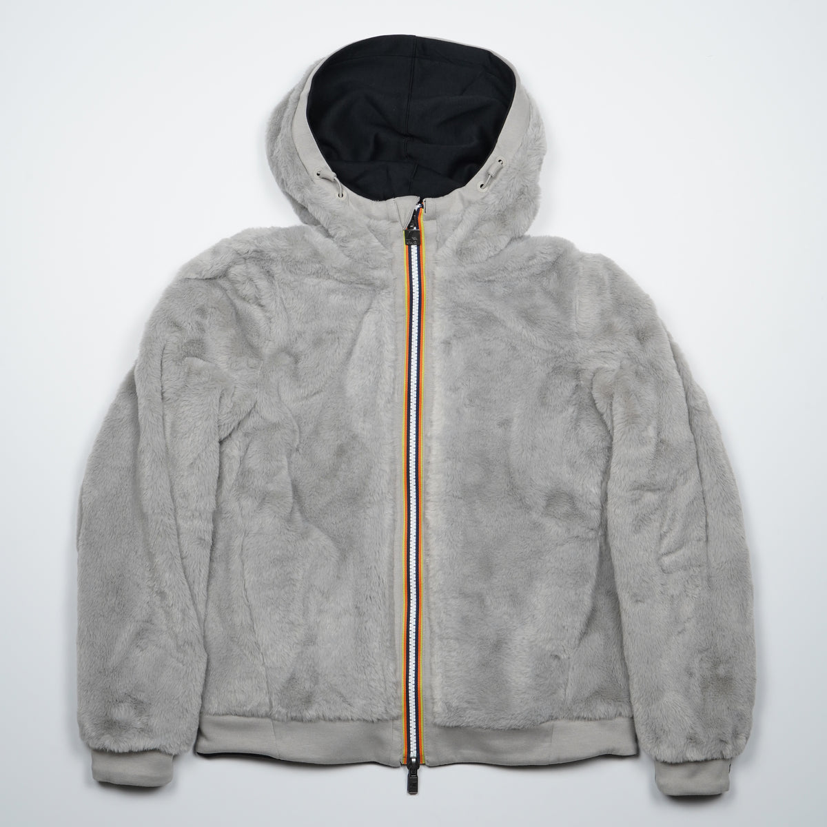 Felpa K-Way Deva Light Spacer Fur Double K31452W DBT Nera e Grigio Chiaro Reversibile con Cappuccio e Pelliccia Sintetica