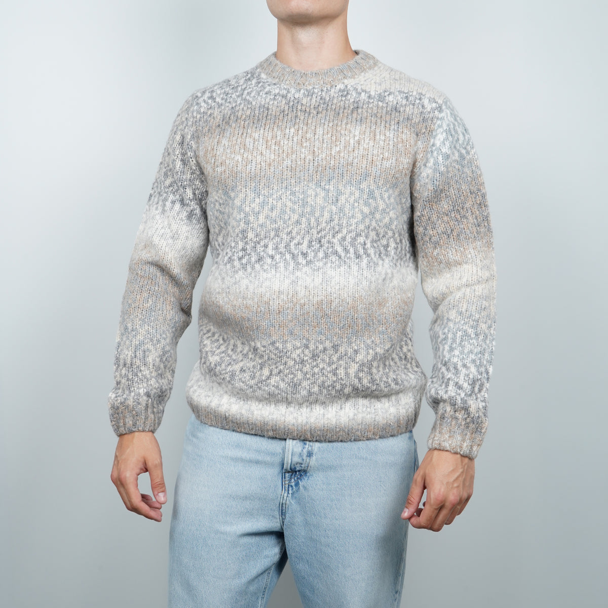 Maglione Dondup UT309 M01037U 002 920 Grigio Mélange Multicolore in Misto Lana e Alpaca con Girocollo, Maniche Raglan e Lavorazione Jacquard