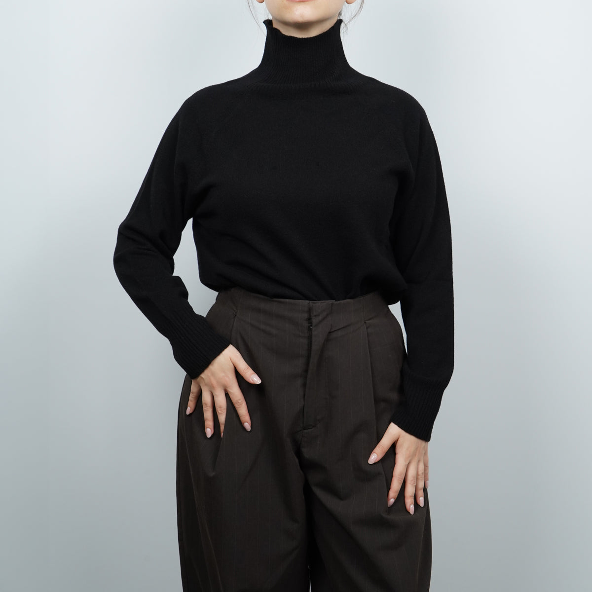 Maglione Lupetto Raglan Kangra 4520-00002 Nero in Lana e Cashmere