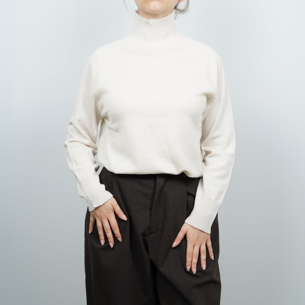 Maglione Lupetto Raglan Kangra 4520-00438 Bianco Panna in Lana e Cashmere