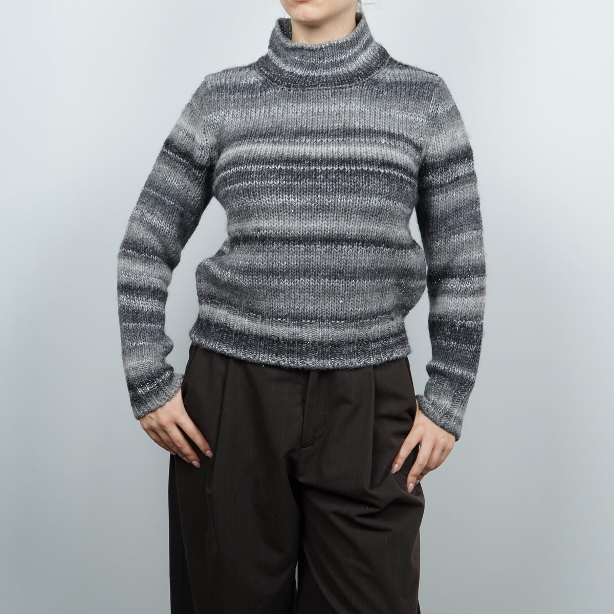 Maglione Lupetto Rasato Kangra 4800-00809 Multicolor Grigio e Antracite con Dettagli Luminosi
