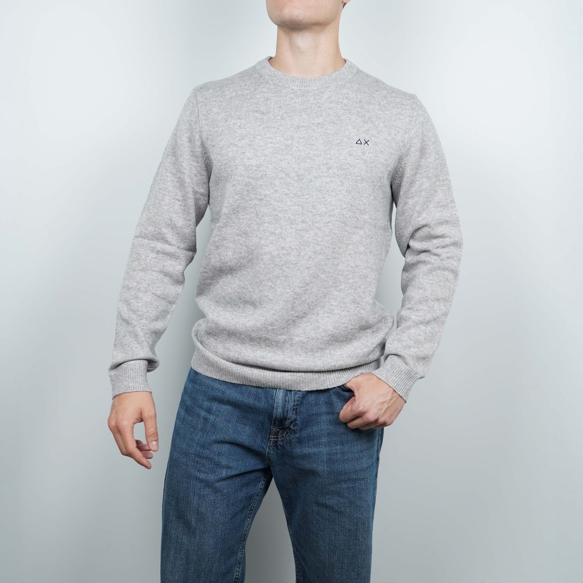 Maglione Girocollo SUN68 Sweater Warm Wool K46112-06 Grigio Chiaro in Lana e Cashmere