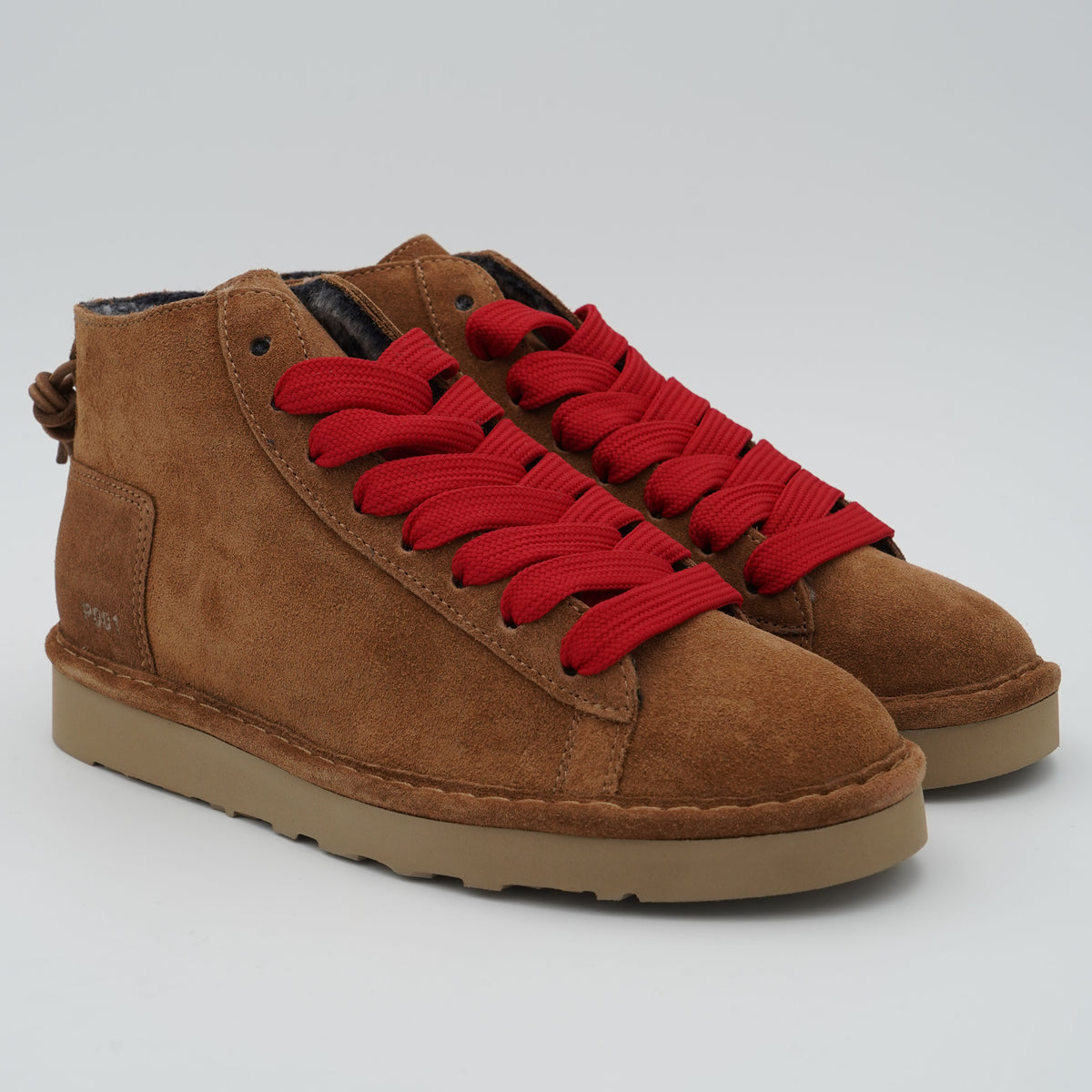 Polacchino Panchic P001 Icon P001W036 D004 in Camoscio Cognac con Fodera Faux Fur, Lacci Rossi e Suola EVA