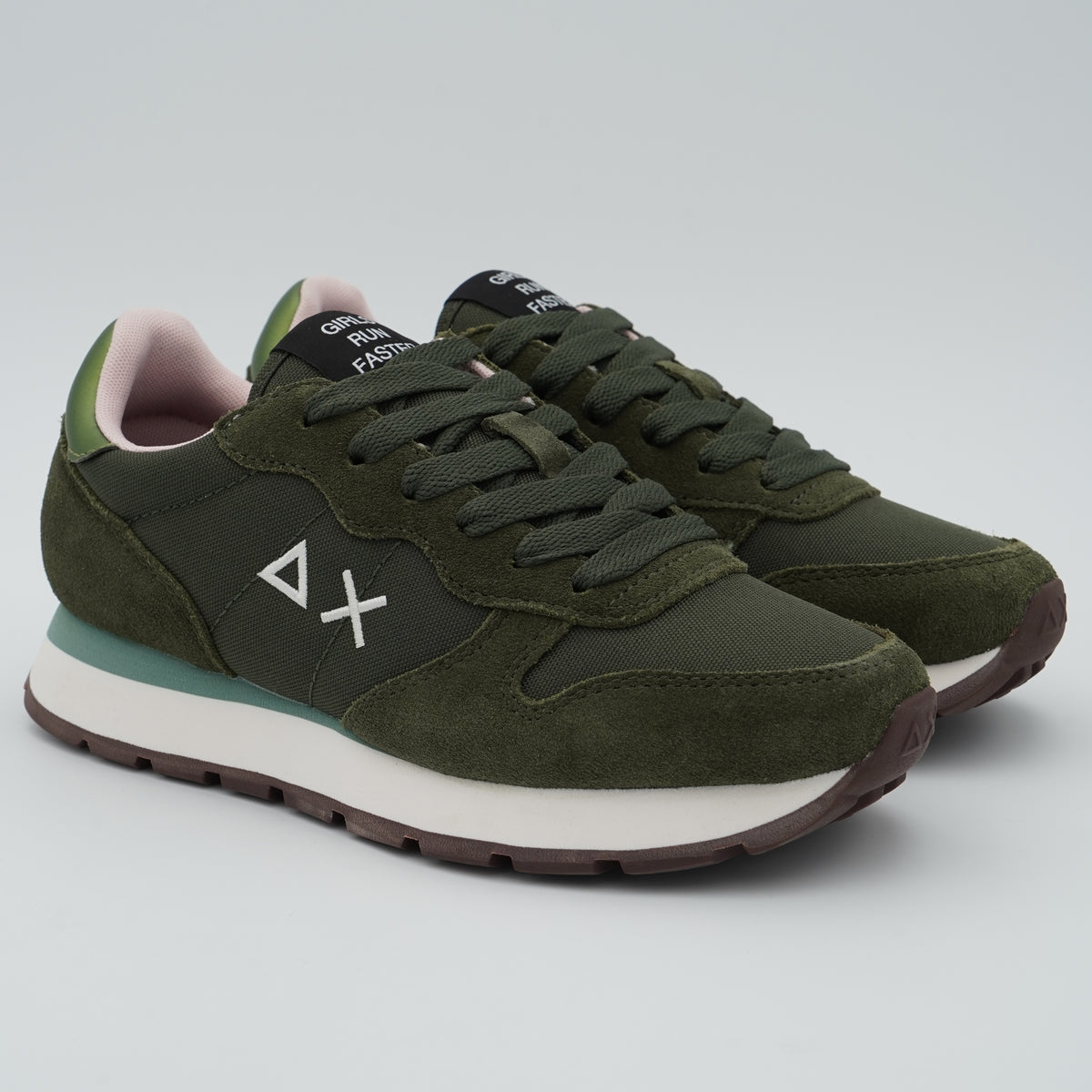 Sneakers SUN68 Ally Solid Z46201 74 Verde Militare Scuro in Suede e Nylon con Logo Ricamato e Suola Running in EVA