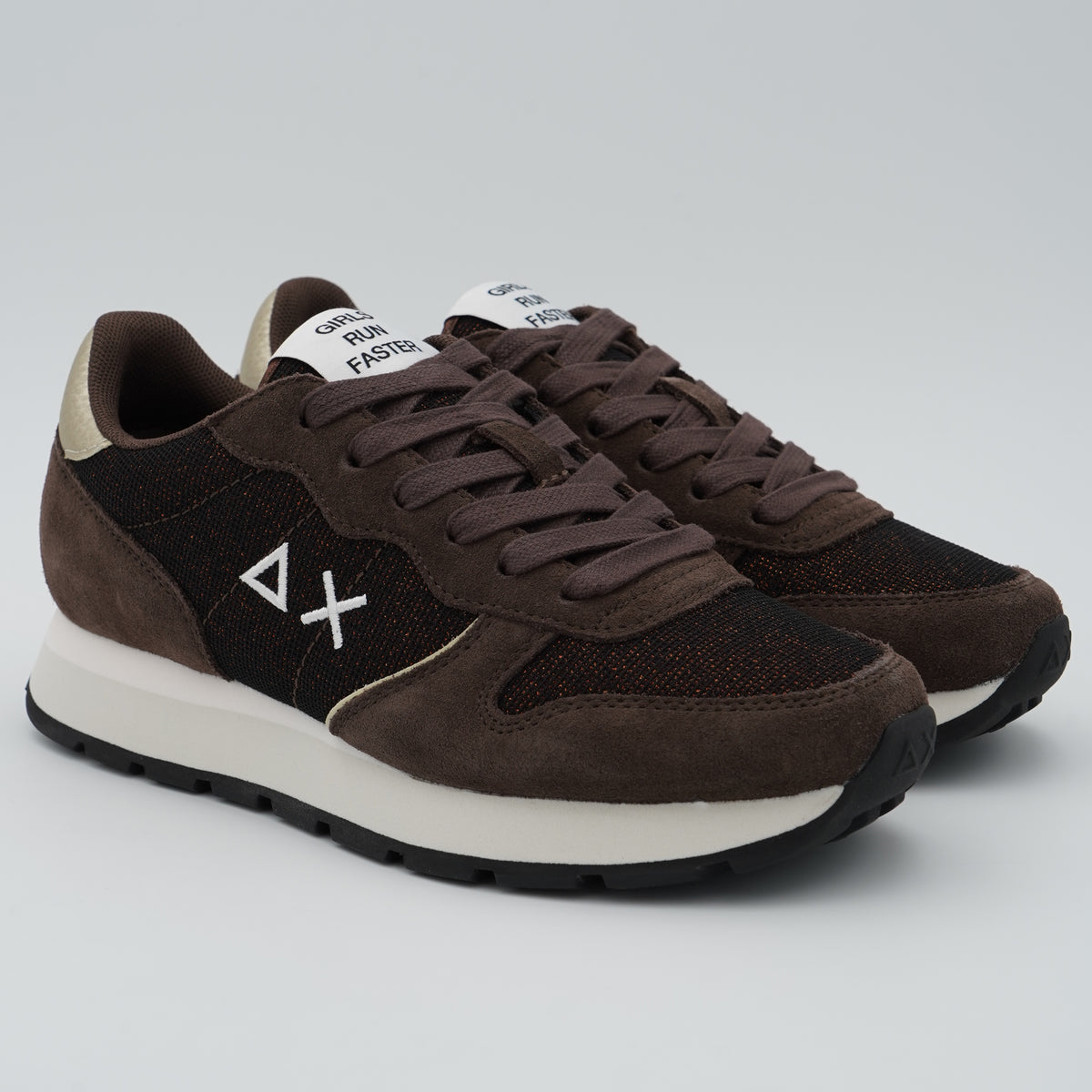 Sneakers SUN68 Ally Glitter Textile Z46204 08 Marrone in Suede e Lurex con Logo Ricamato e Suola Running in EVA