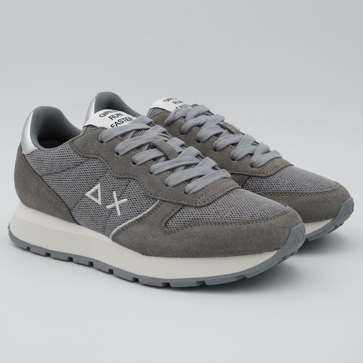 Sneakers SUN68 Ally Glitter Textile Z46204 34 Grigio Medio in Suede e Lurex con Logo Ricamato e Suola Running in EVA