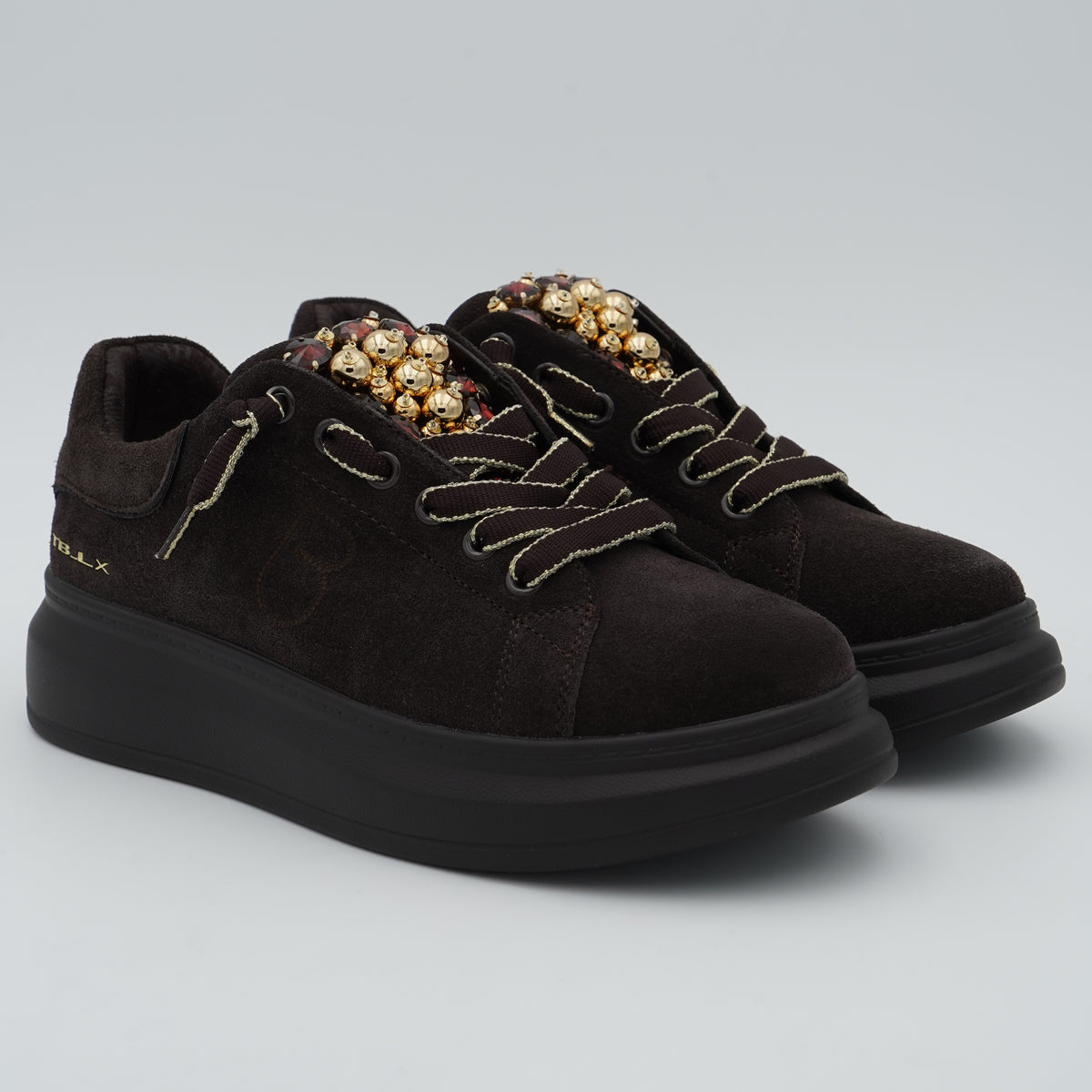 Sneakers Tosca Blu City Jungle SF2601S002 C60 Testa di Moro in Pelle Scamosciata con Accessorio Gioiello, Lacci e Suola Platform