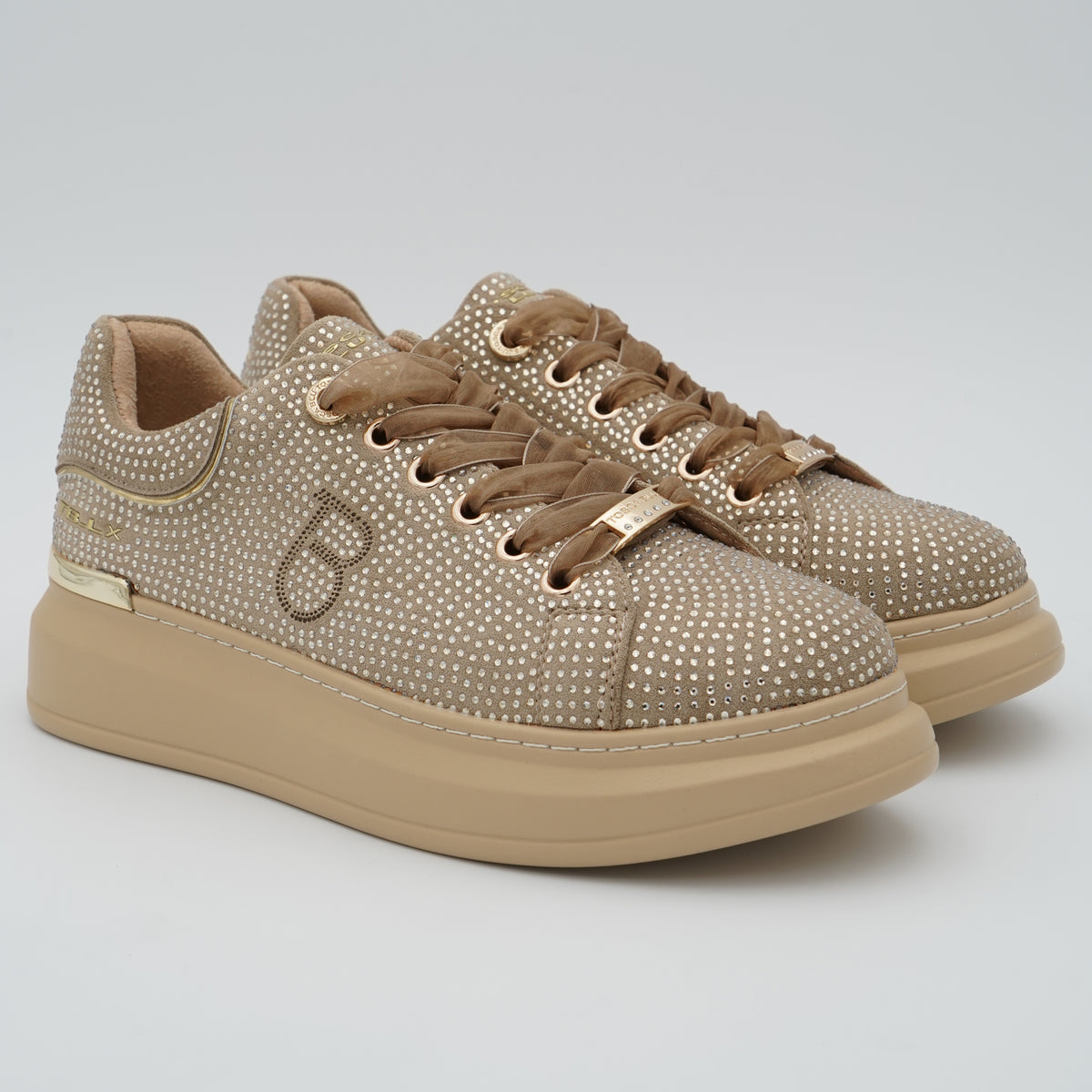 Sneakers Tosca Blu City Luxe SF2602S028 C05 Beige con Micro Strass, Lacci in Raso e Suola Platform