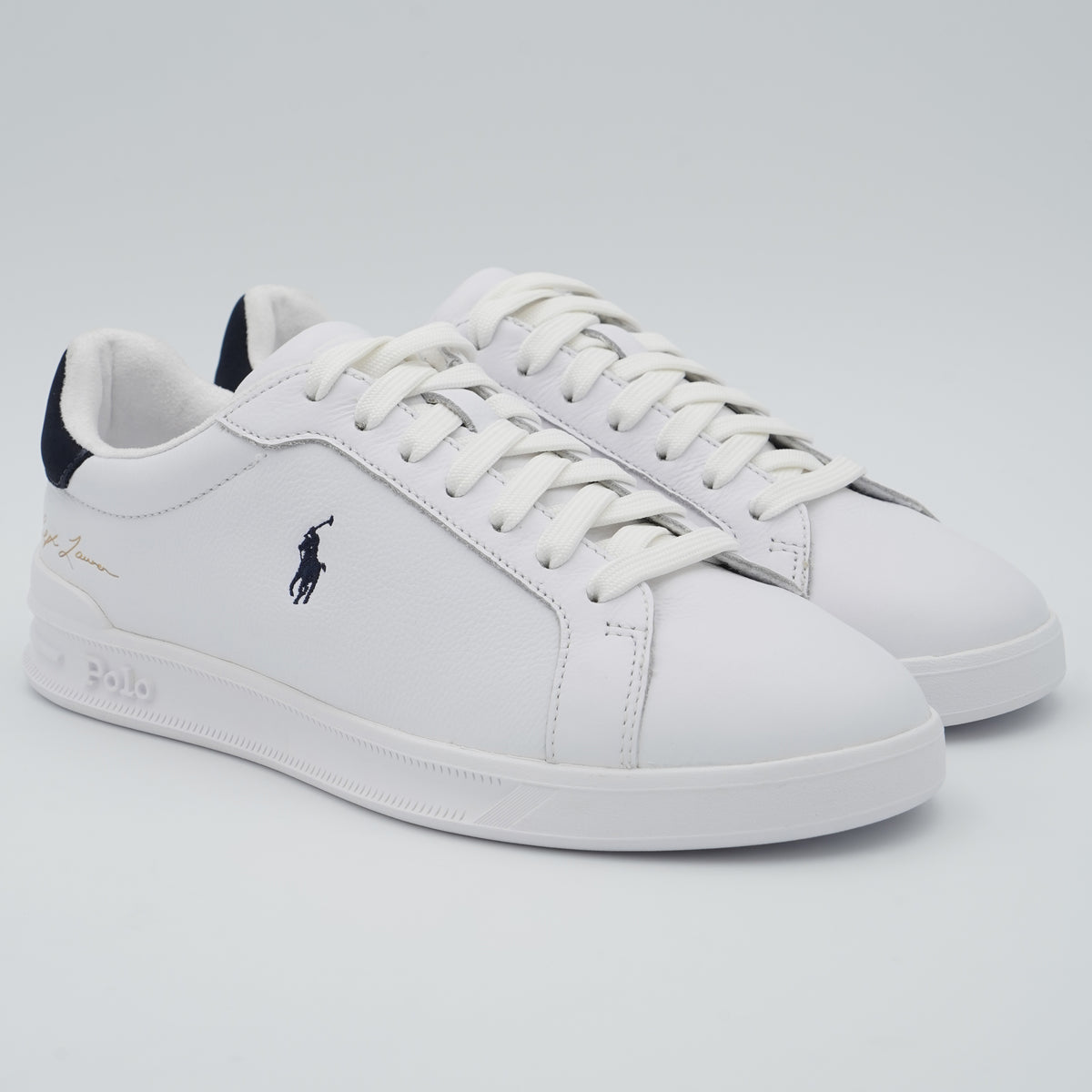 Sneakers Polo Ralph Lauren Heritage Court II 809P10044 002 in Pelle Bianca con Dettagli Blu