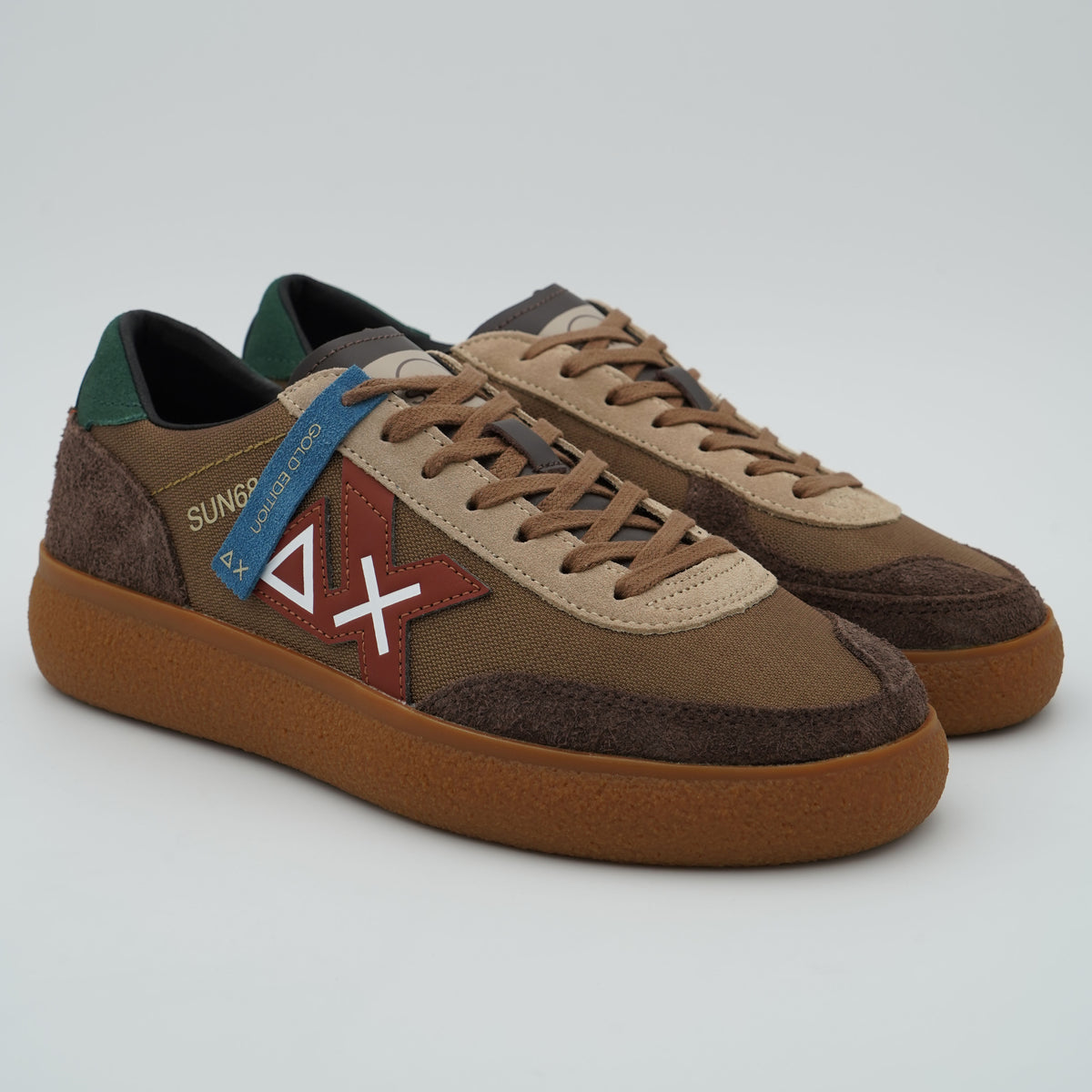 Sneakers SUN68 Luis Nylon Z46157 93 Volpe Marrone in Nylon, Suede ed Ecopelle con Suola Gum