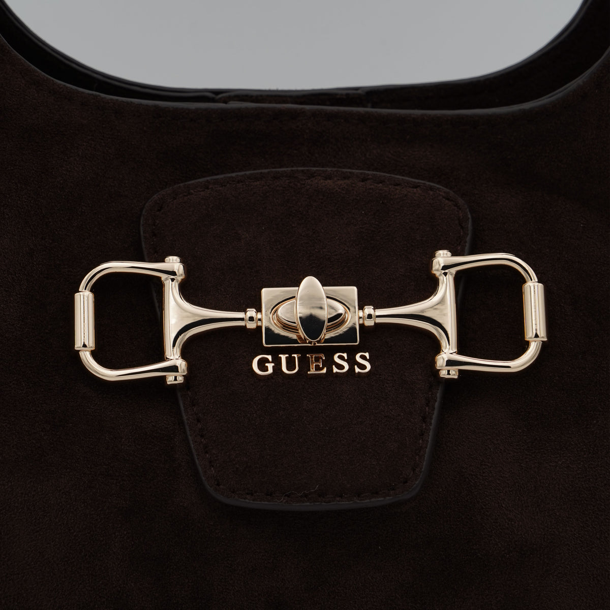 Borsa a Spalla Guess Sunset Small Hobo HWSG2314010 Espresso Marrone Scuro Effetto Camoscio con Dettaglio Dorato