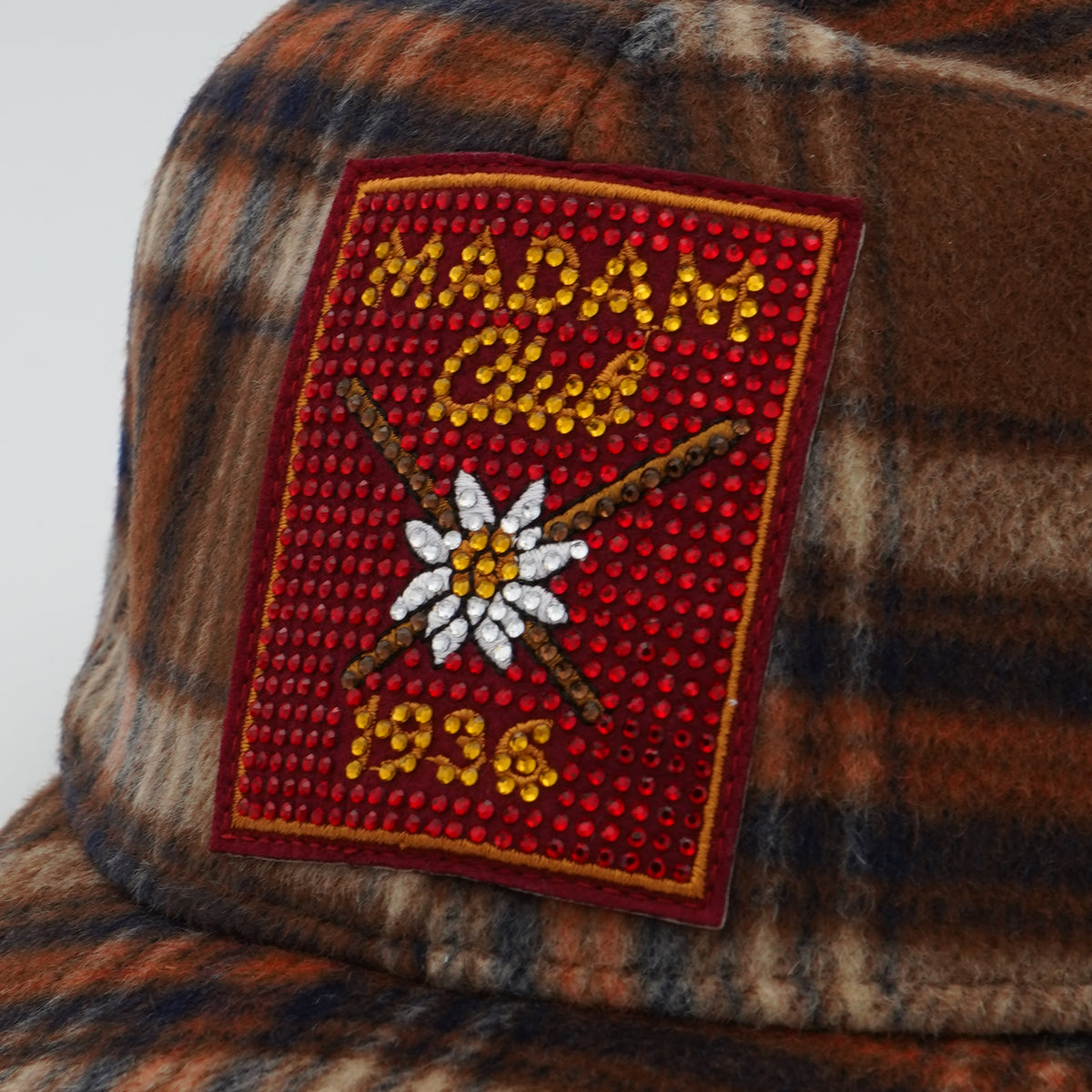 Cappello con Visiera Rue Madam Paris Chamonix Cap 1589 Tartan Orange in Misto Lana con Fantasia Scozzese e Strass