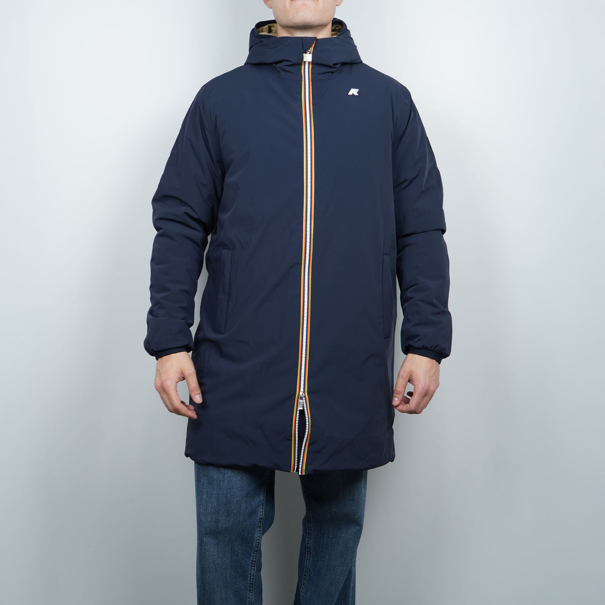 Giubbotto Lungo Kway Jacob ST Warm Double k6128ww D0V Blu Navy e Beige Khaki