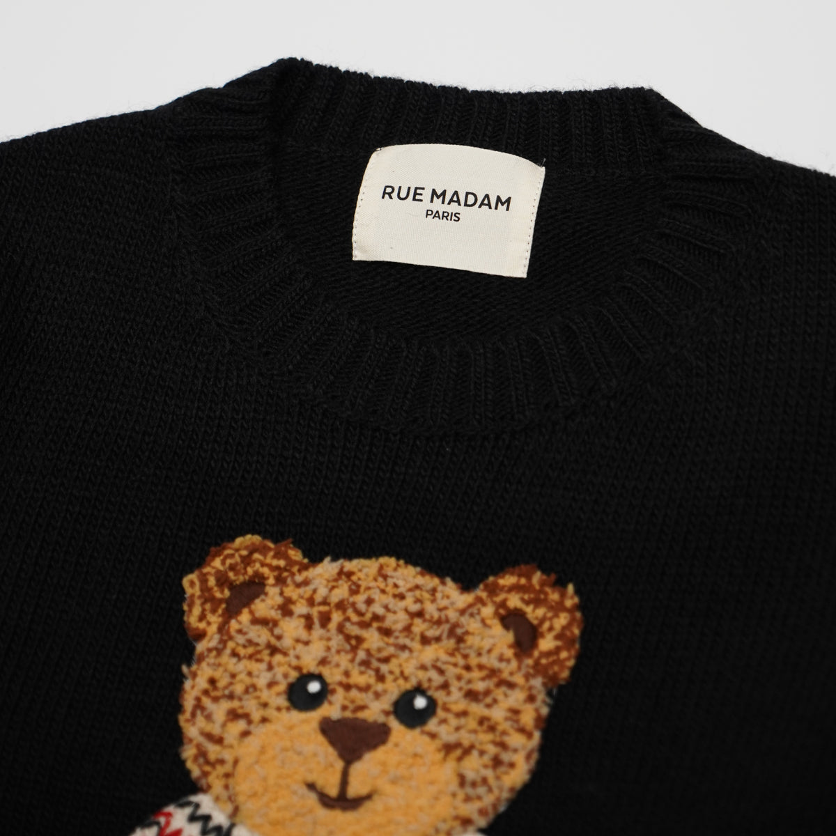 Maglione Rue Madam Paris Marvin Love Jumper 1612 Nero in Misto Lana con Orsetto Marvin Ricamato e Logo