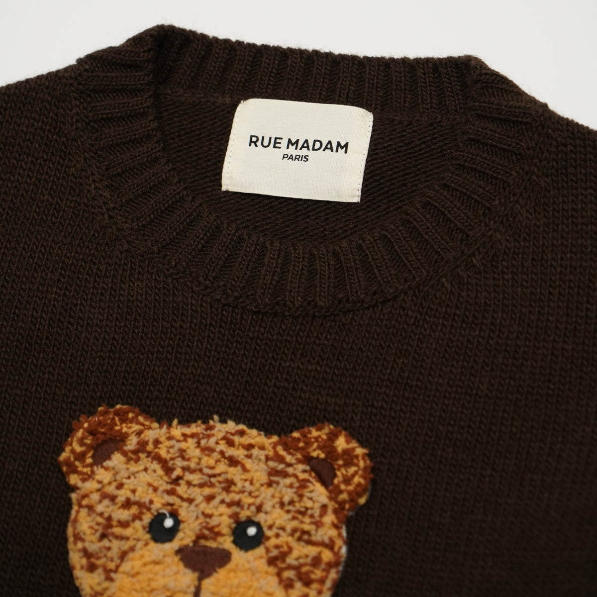 Maglione Rue Madam Paris Marvin Love Jumper 1612 Marrone in Misto Lana con Orsetto Marvin Ricamato e Logo