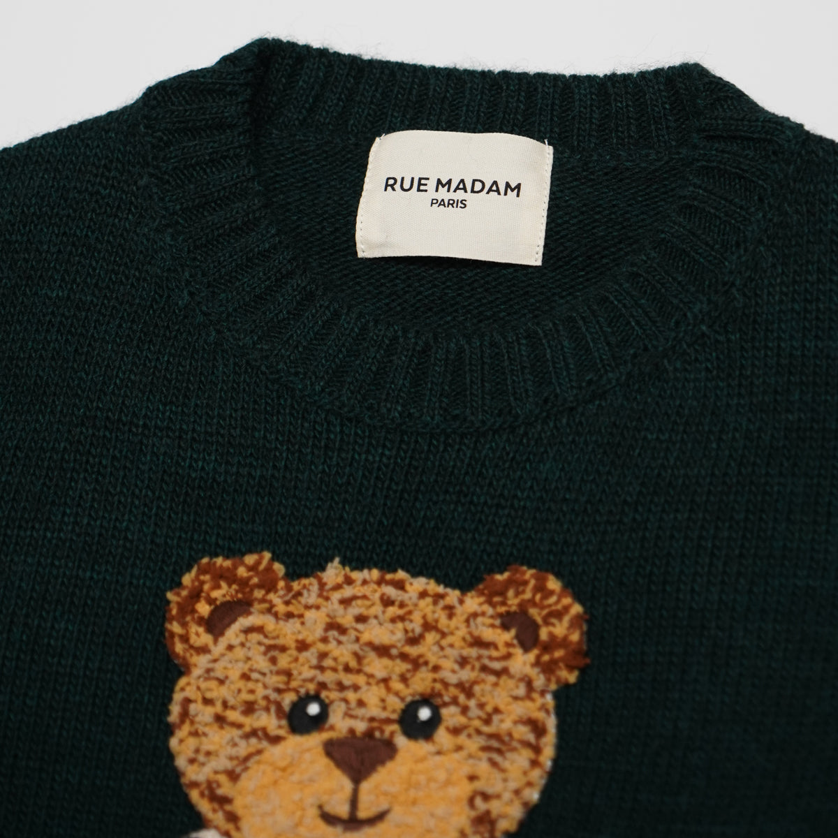 Maglione Rue Madam Paris Marvin Love Jumper 1612 Verde Bosco in Misto Lana con Orsetto Marvin Ricamato e Logo