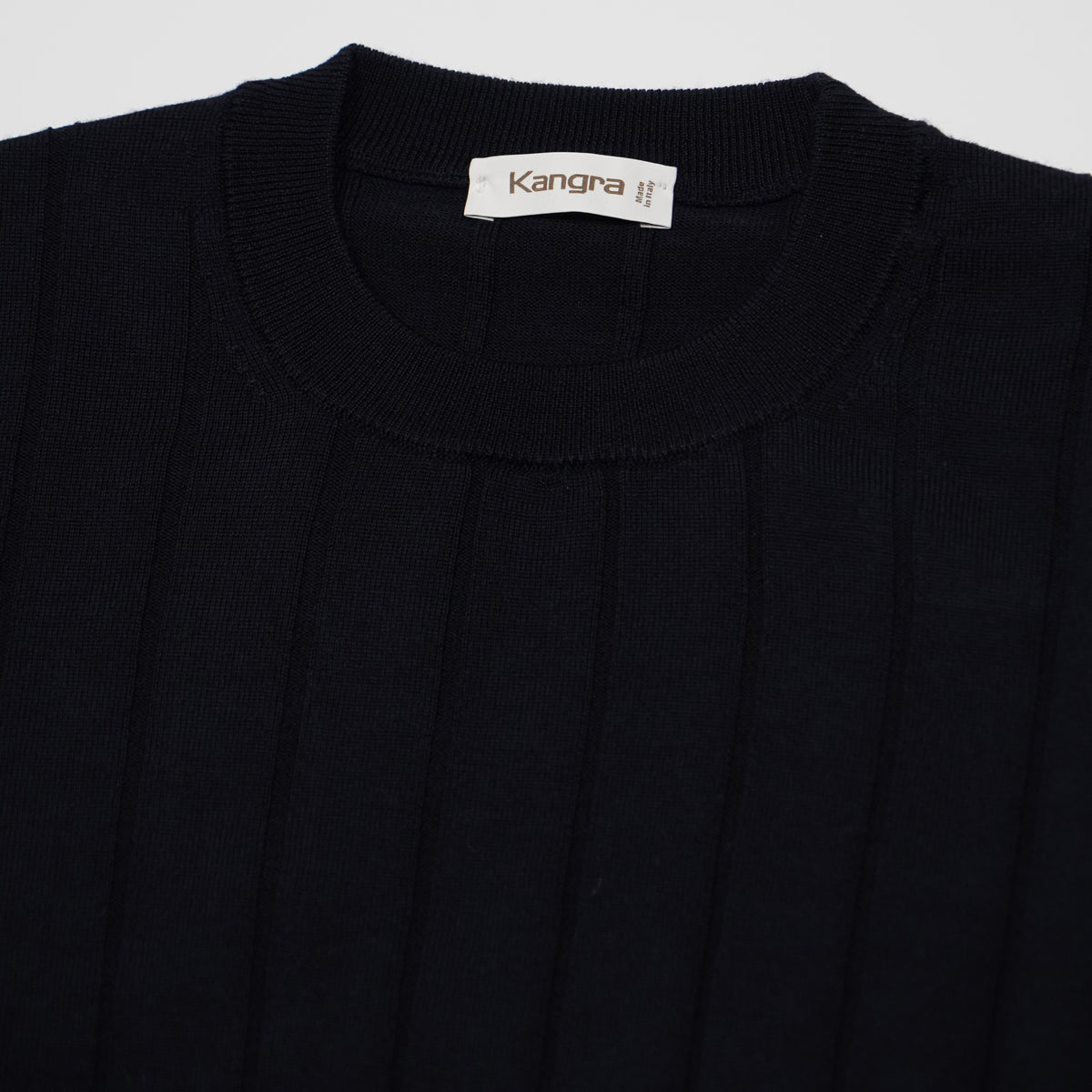 Maglione Girocollo a Coste Kangra W7K4006-00041 Blu Navy in Lana Merino Extrafine