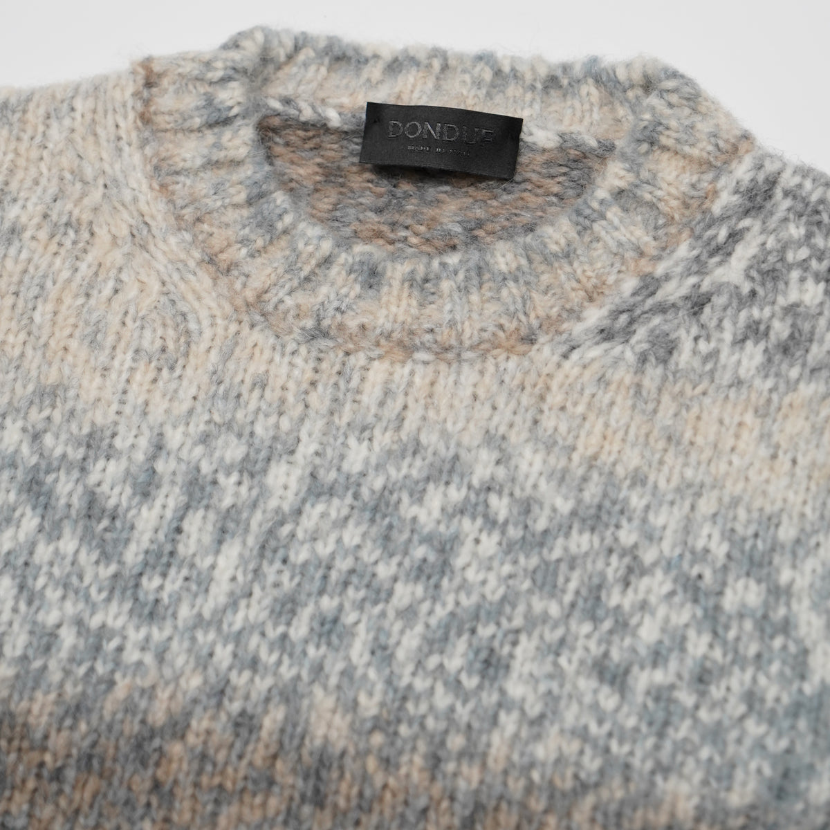 Maglione Dondup UT309 M01037U 002 920 Grigio Mélange Multicolore in Misto Lana e Alpaca con Girocollo, Maniche Raglan e Lavorazione Jacquard