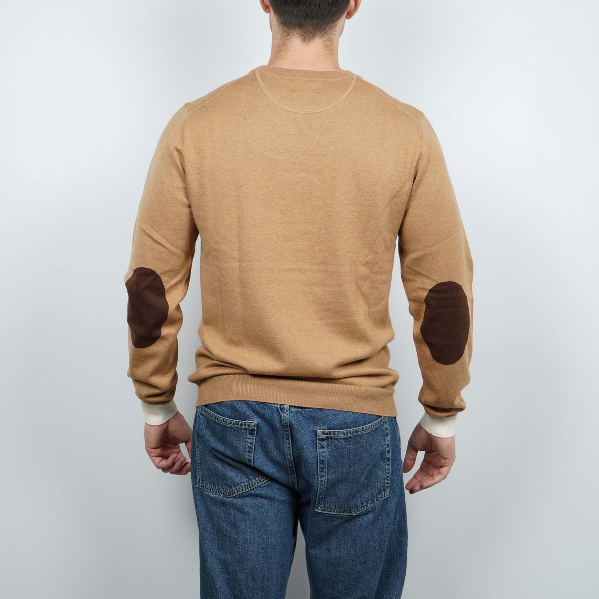 Maglione Girocollo SUN68 Sweater Elbow Contrast K46160-76 Cammello in Lana e Cotone
