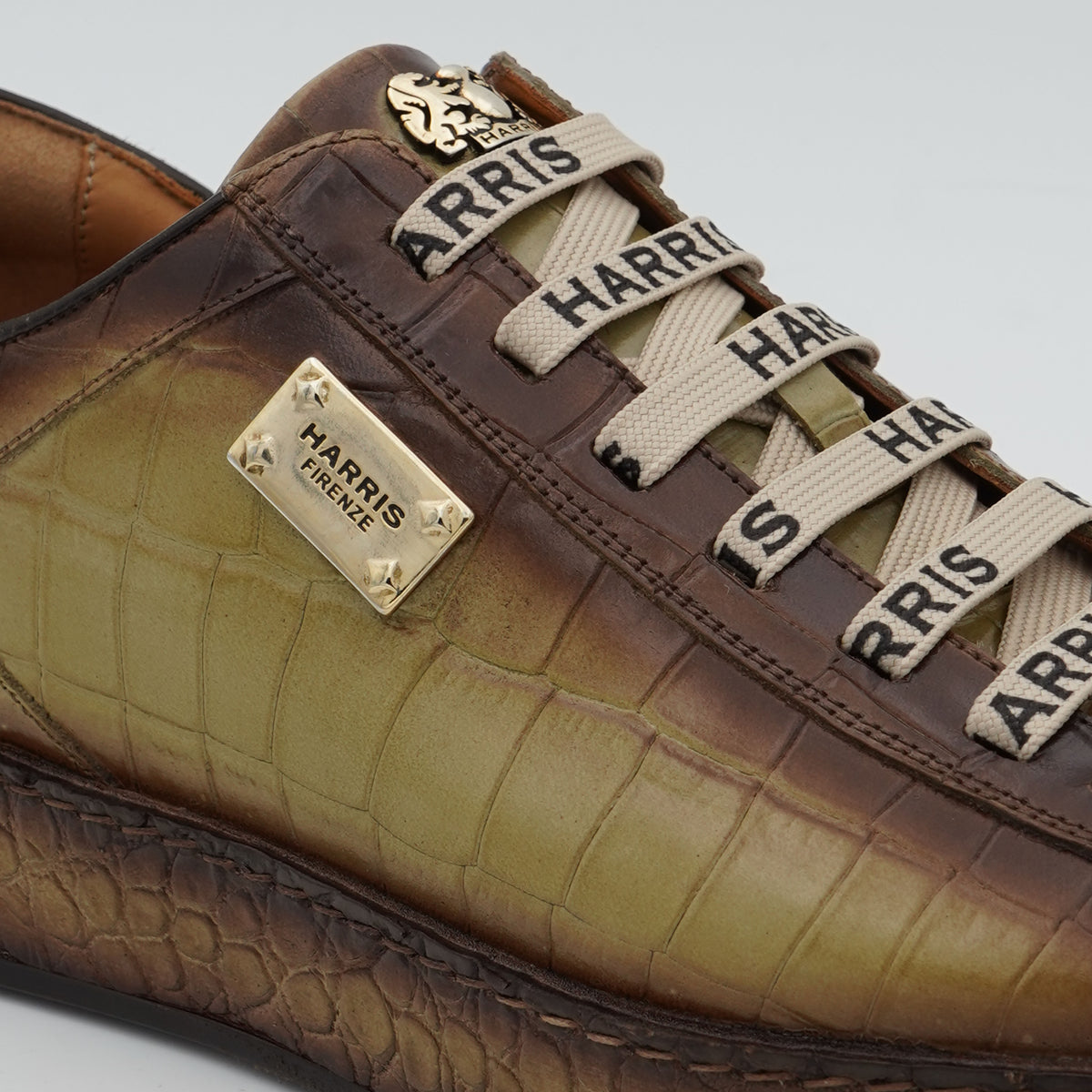 Sneakers Harris 2817 Cocco 26 Marrone e Verde Oliva in Pelle di Vitello Effetto Coccodrillo Dipinta a Mano con Suola Runner in Gomma
