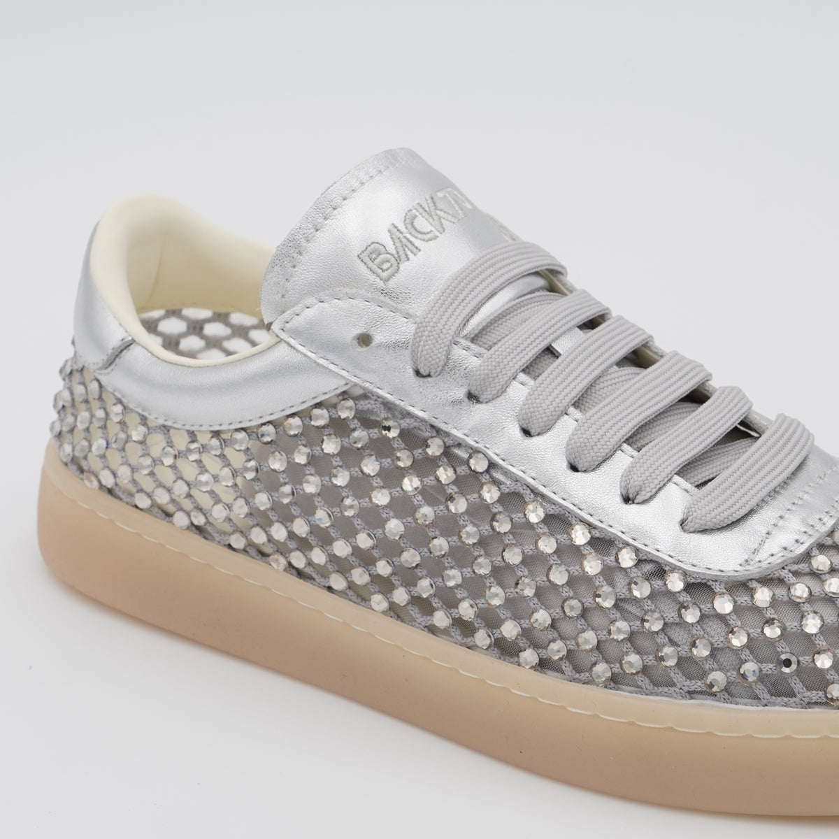 Sneakers Back70 Strass Big in rete argento con strass