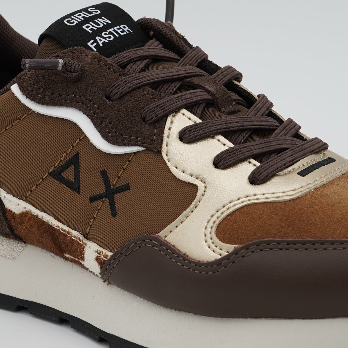 Sneakers SUN68 Ally Mix Materials Z46205 08 Marrone in Pelle, Suede e Cavallino Animalier con Suola Running in EVA