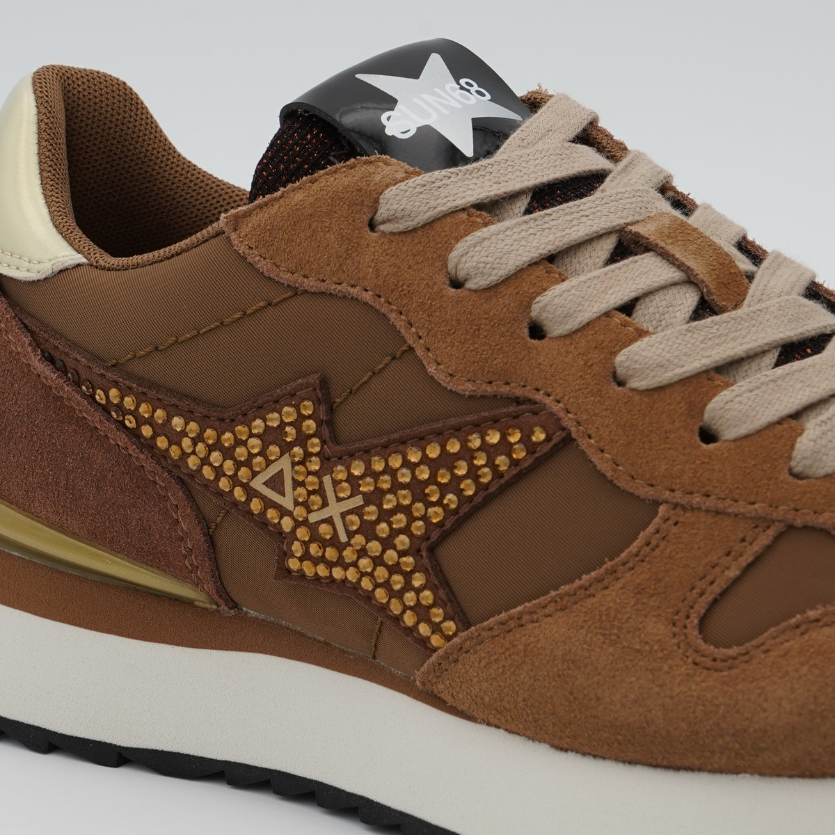 Sneakers SUN68 Stargirl Strass Logo Z46223 93 Volpe Marrone in Suede e Nylon con Logo Strass