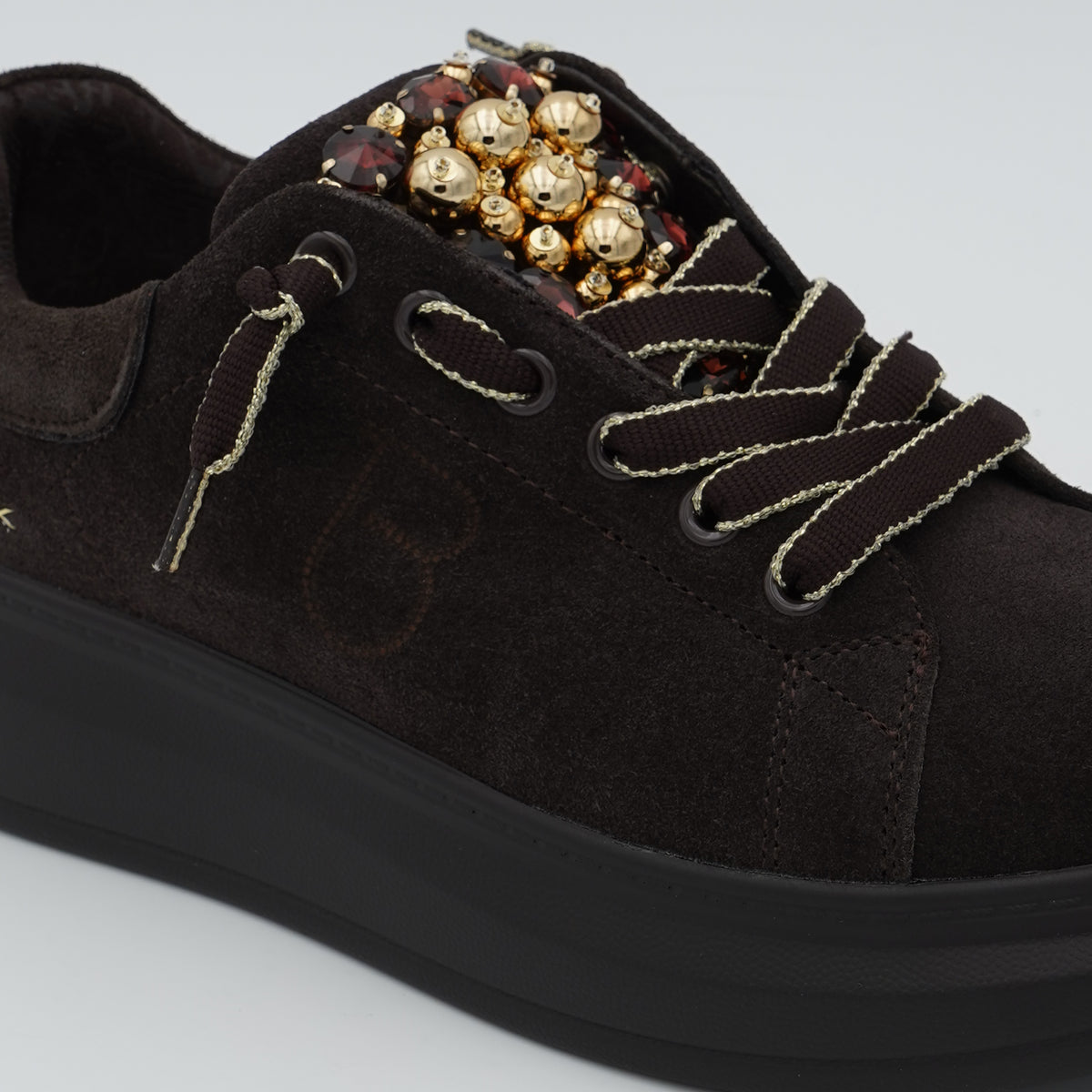 Sneakers Tosca Blu City Jungle SF2601S002 C60 Testa di Moro in Pelle Scamosciata con Accessorio Gioiello, Lacci e Suola Platform