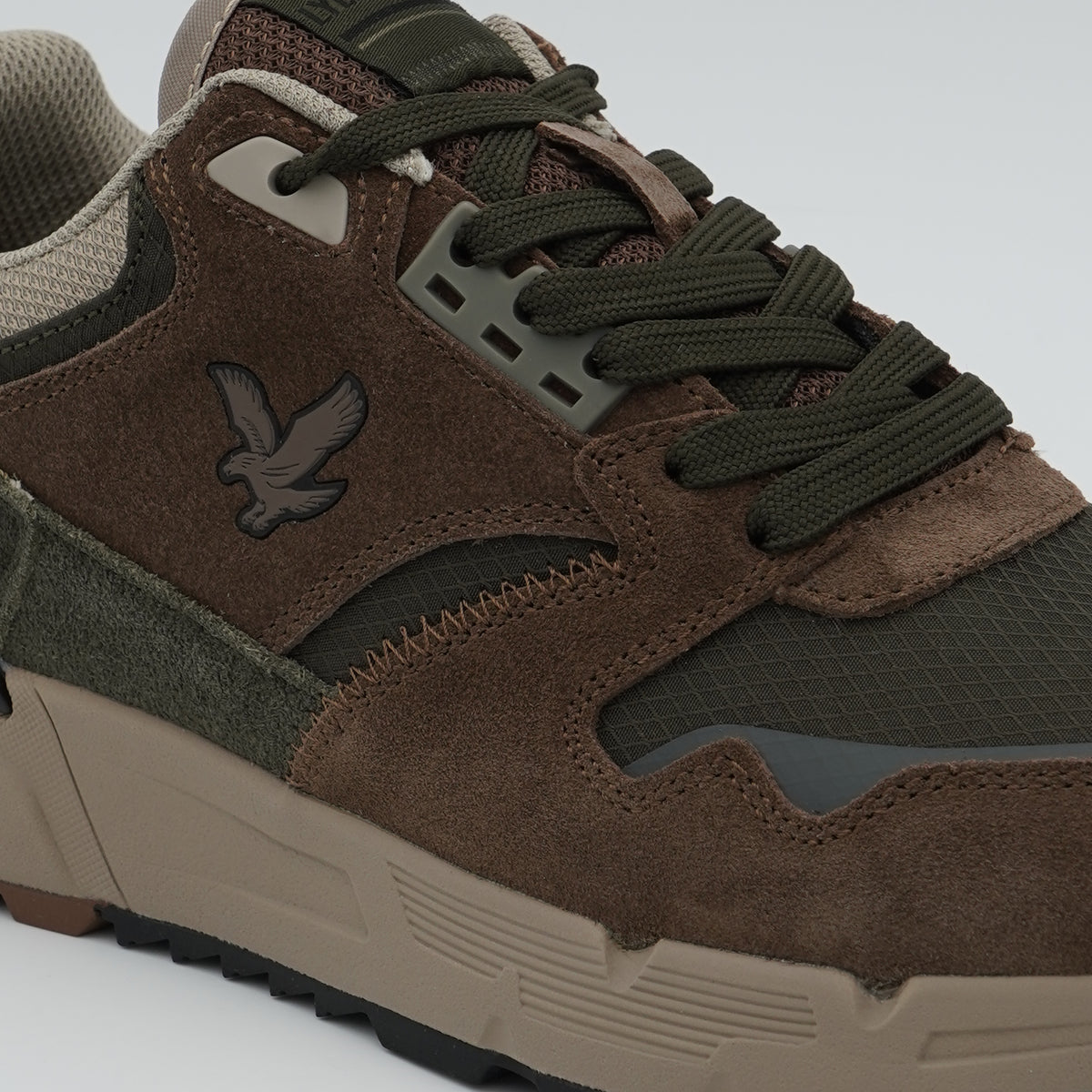 Sneakers Lyle & Scott Finlay LSMRU00003 021 Marrone e Verde Oliva in Pelle Scamosciata e Tessuto Tecnico con Suola Chunky