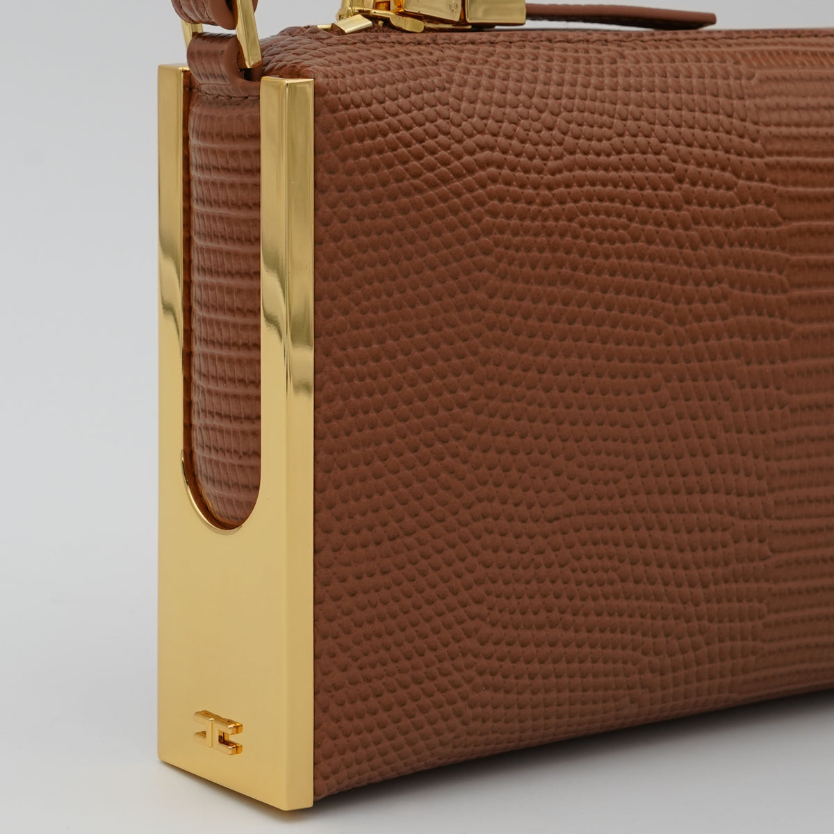 Borsa a Spalla Elisabetta Franchi BS15A66E2 Sigaro Effetto Rettile con Dettagli Oro