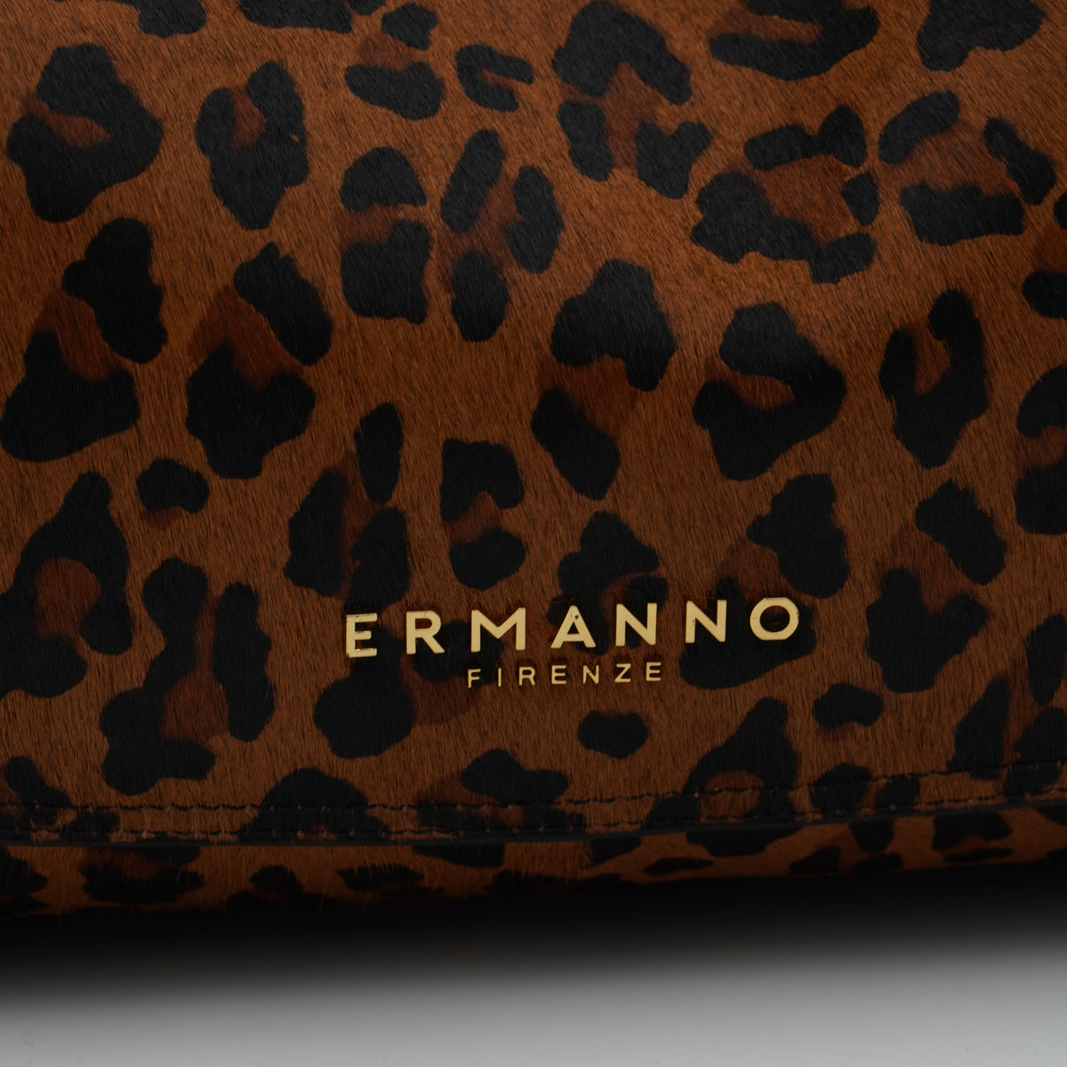 Borsa Ermanno Firenze by Ermanno Scervino Candy Large Tote 12402307 Leopard Animalier in Cavallino con Doppi Manici e Logo Metallico Oro