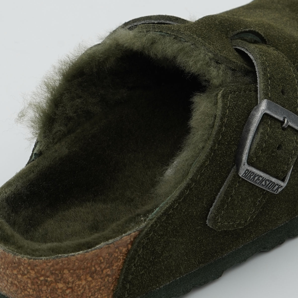 Sabot Birkenstock Boston Shearling 1025667 Verde Oliva con Pelliccia