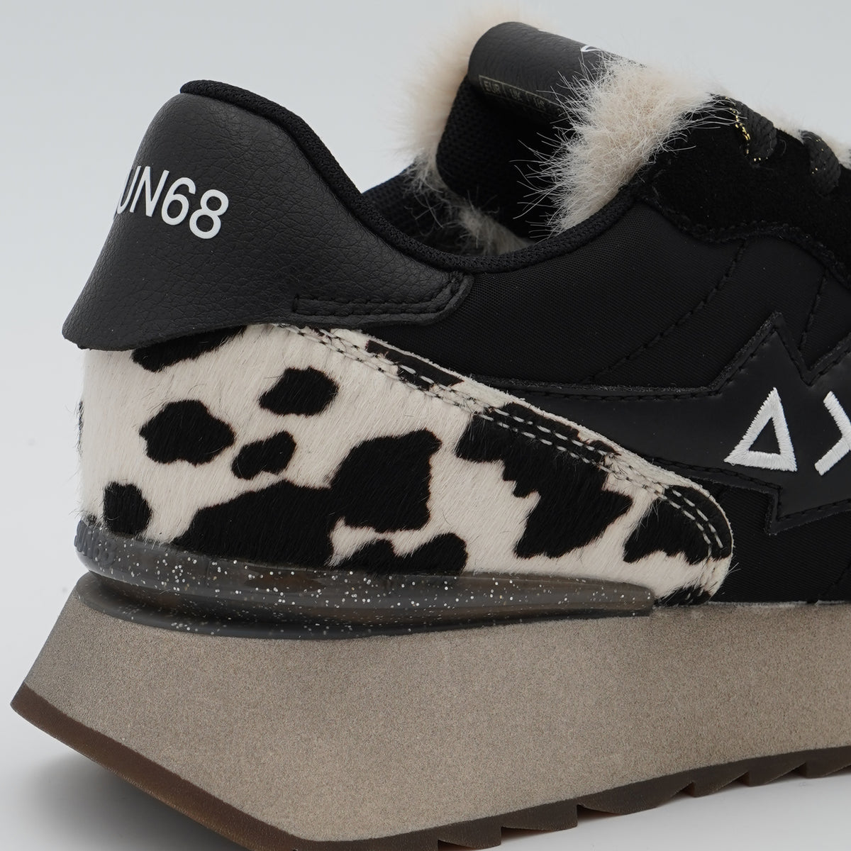 Sneakers SUN68 Stargirl Animalier Z46224 11 Nero in Nylon e Suede con Cavallino Pezzato, Linguetta in Pelliccia Sintetica e Suola EVA