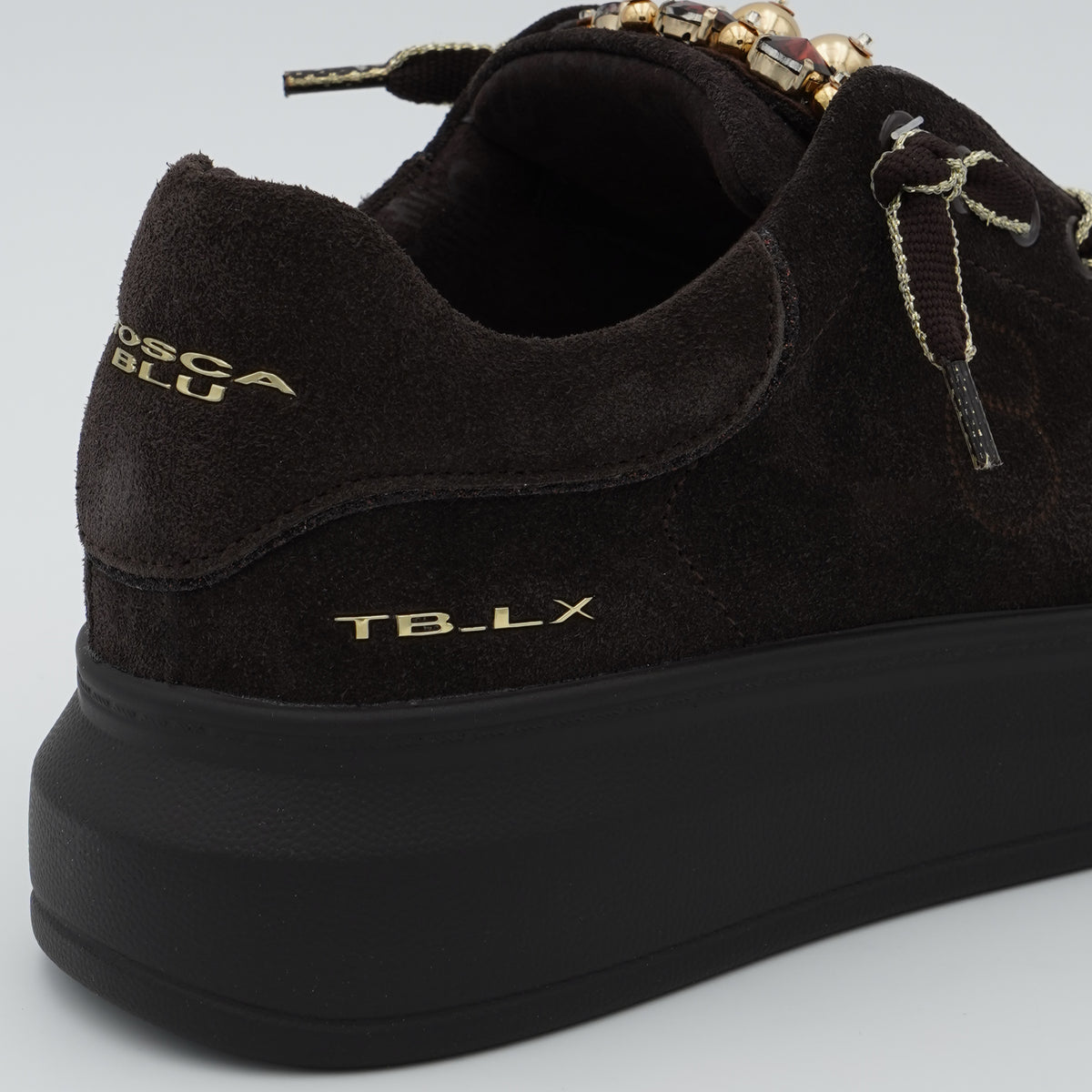 Sneakers Tosca Blu City Jungle SF2601S002 C60 Testa di Moro in Pelle Scamosciata con Accessorio Gioiello, Lacci e Suola Platform