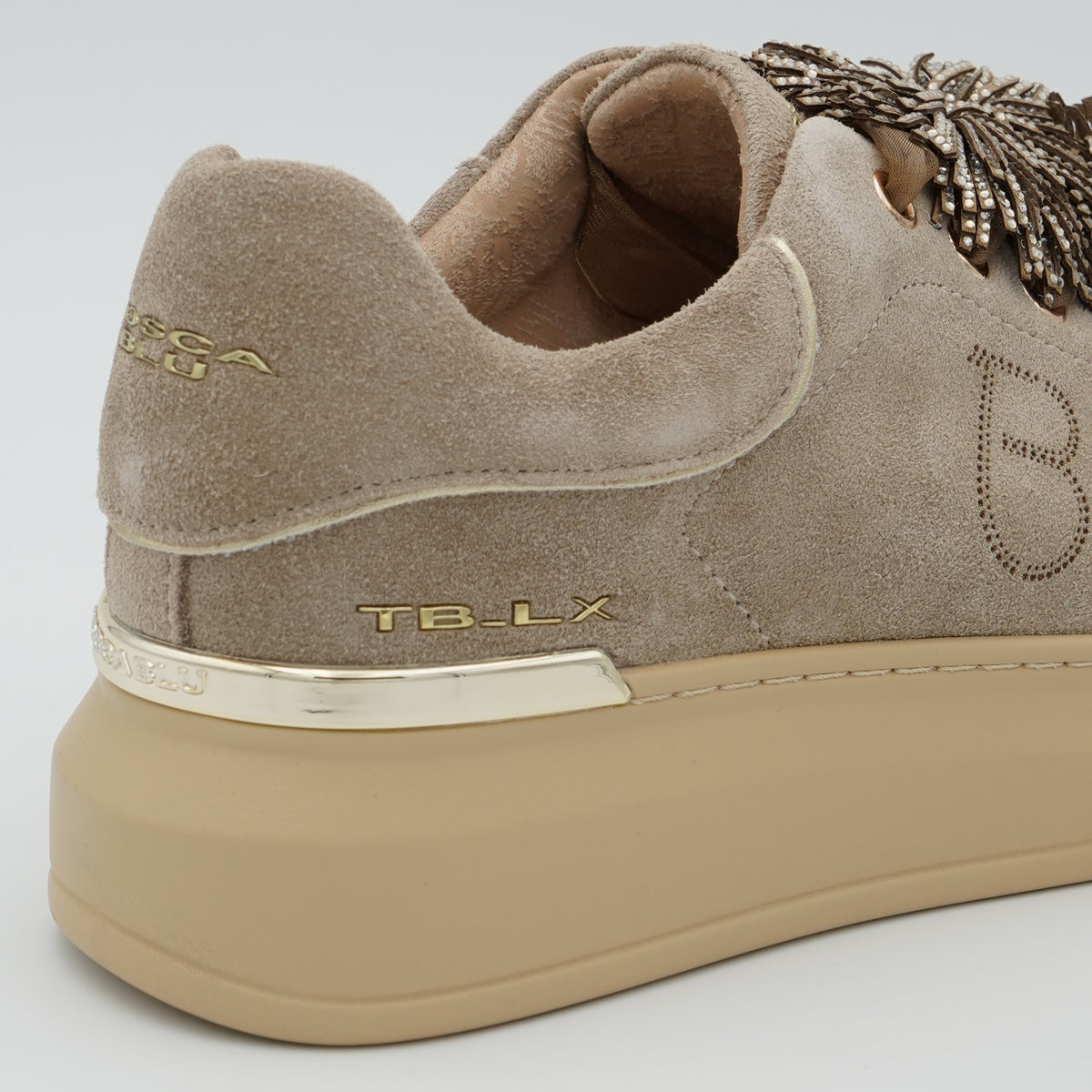 Sneakers Tosca Blu City Luxe SF2602S028 C05 Beige in Microfibra con Micro Strass, Pompon Gioiello e Suola Platform