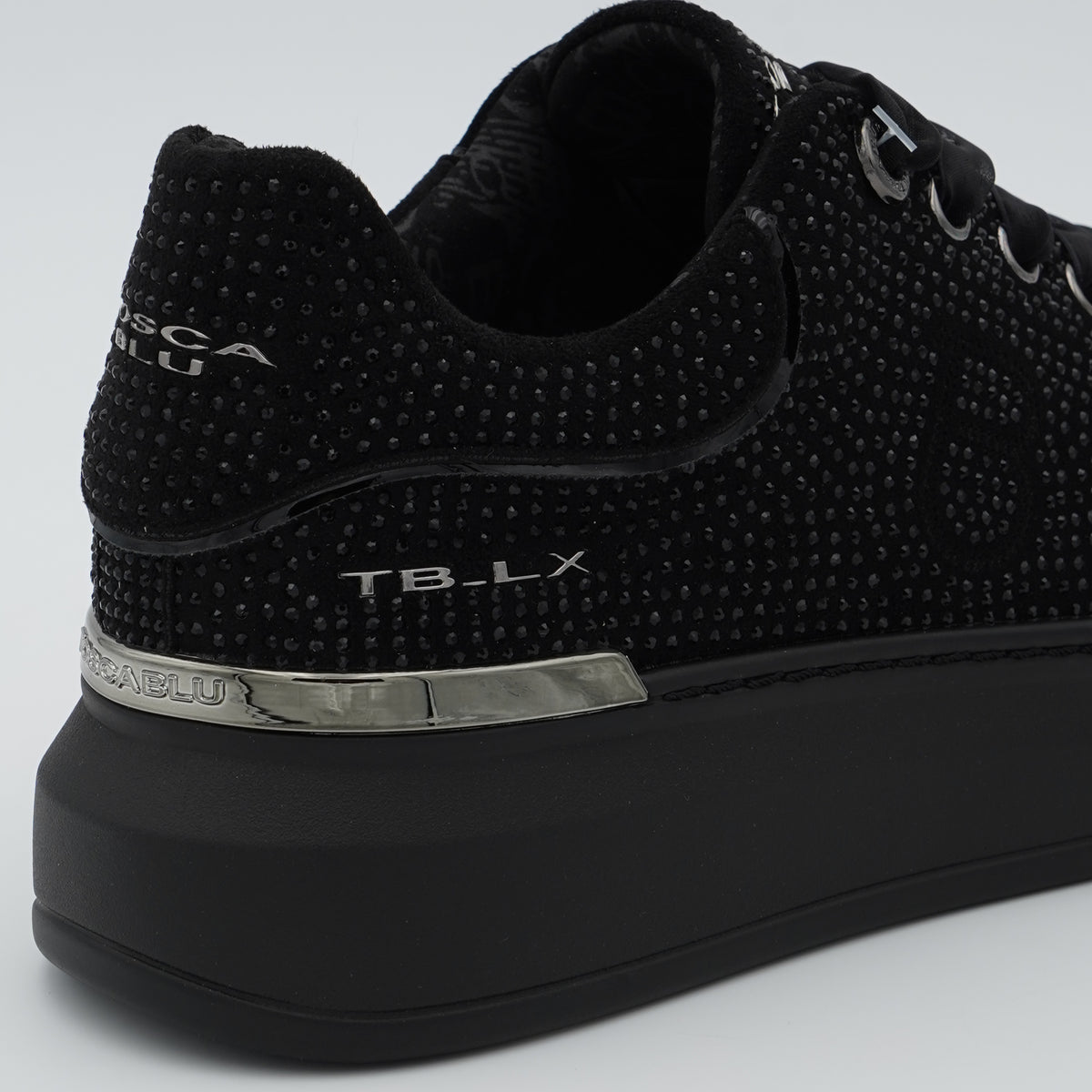 Sneakers Tosca Blu City Luxe SF2602S028 C99 Nero con Micro Strass, Lacci in Raso e Suola Platform