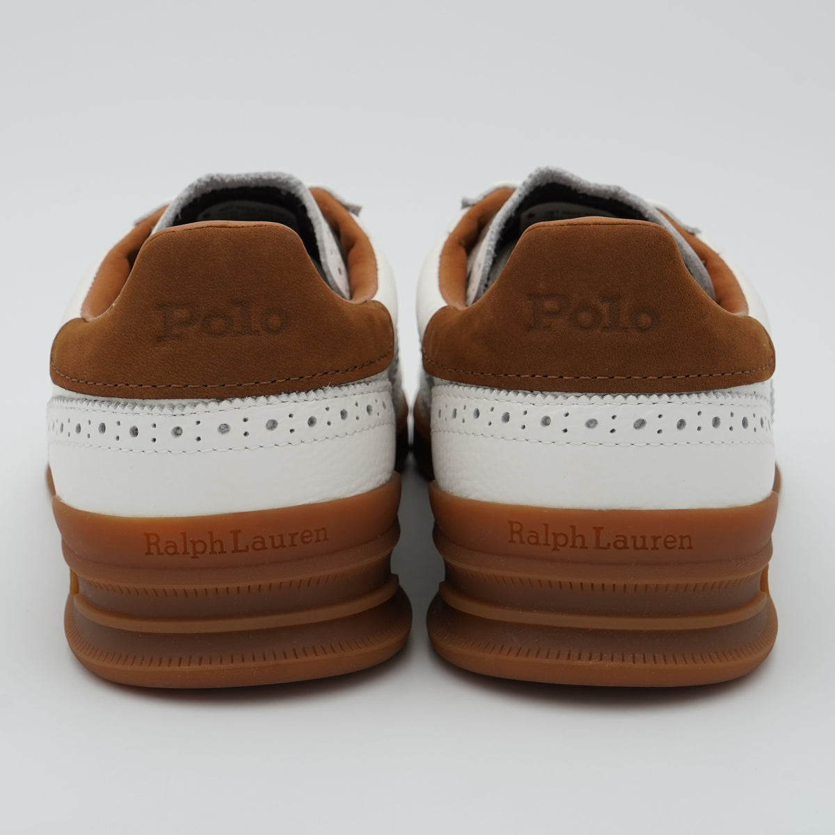 Sneakers Polo Ralph Lauren Heritage Aera Leather Brogue P15727 001 in Pelle Bianca con Dettagli Brogue e Suola Gum