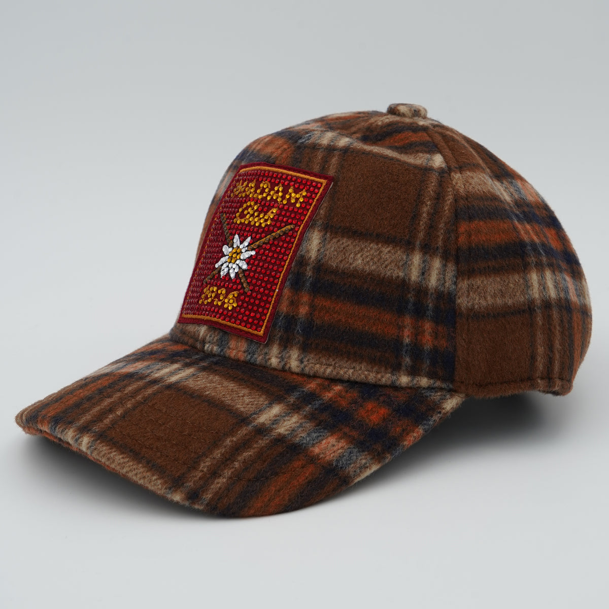 Cappello con Visiera Rue Madam Paris Chamonix Cap 1589 Tartan Orange in Misto Lana con Fantasia Scozzese e Strass