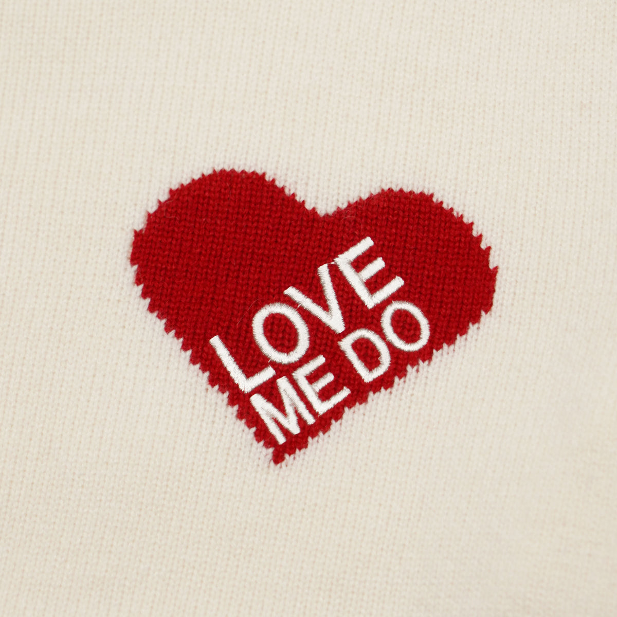 Maglione Girocollo SUN68 x The Beatles K46615 31 Bianco Panna in Lana e Cashmere con Cuore Rosso Love Me Do