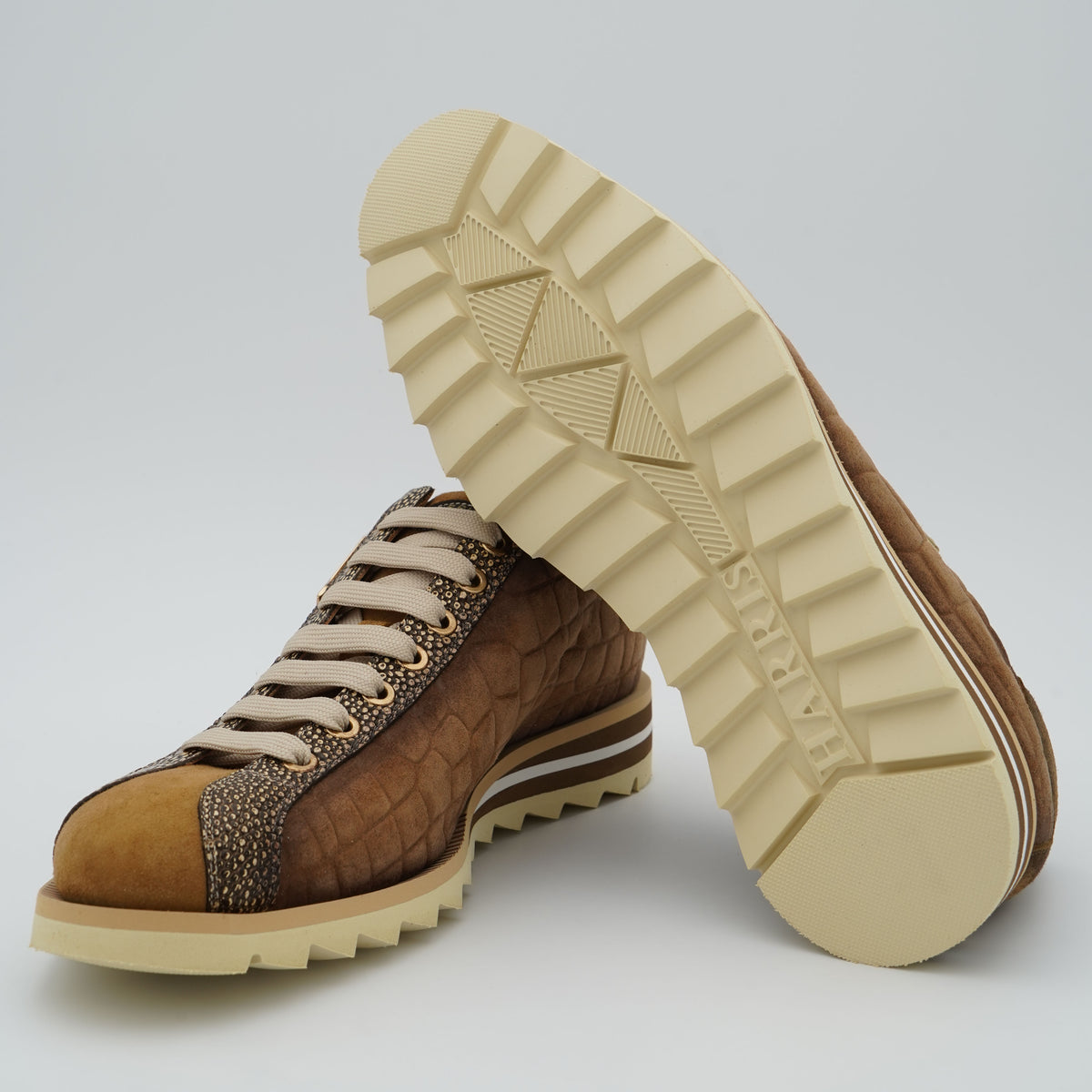 Sneakers Harris 2892 Velour Bolgheri 1045 Marrone in Pelle e Camoscio con Stampa Cocco, Dettagli Oro e Suola Carrarmato
