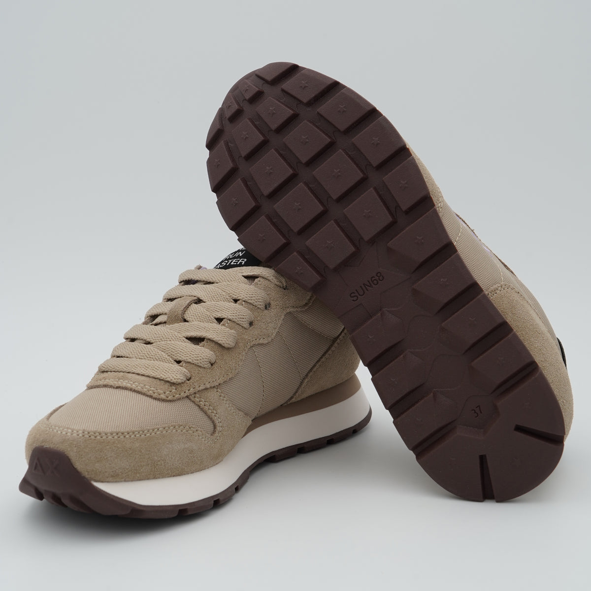 Sneakers SUN68 Ally Solid Z46201 77 Beige Scuro in Suede e Nylon con Logo Ricamato e Suola Running in EVA