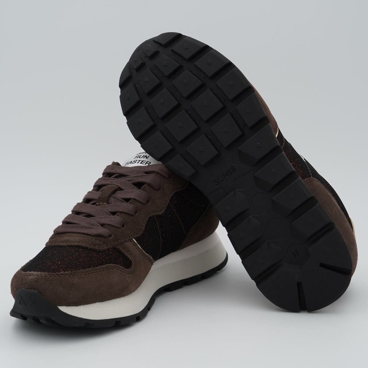 Sneakers SUN68 Ally Glitter Textile Z46204 08 Marrone in Suede e Lurex con Logo Ricamato e Suola Running in EVA