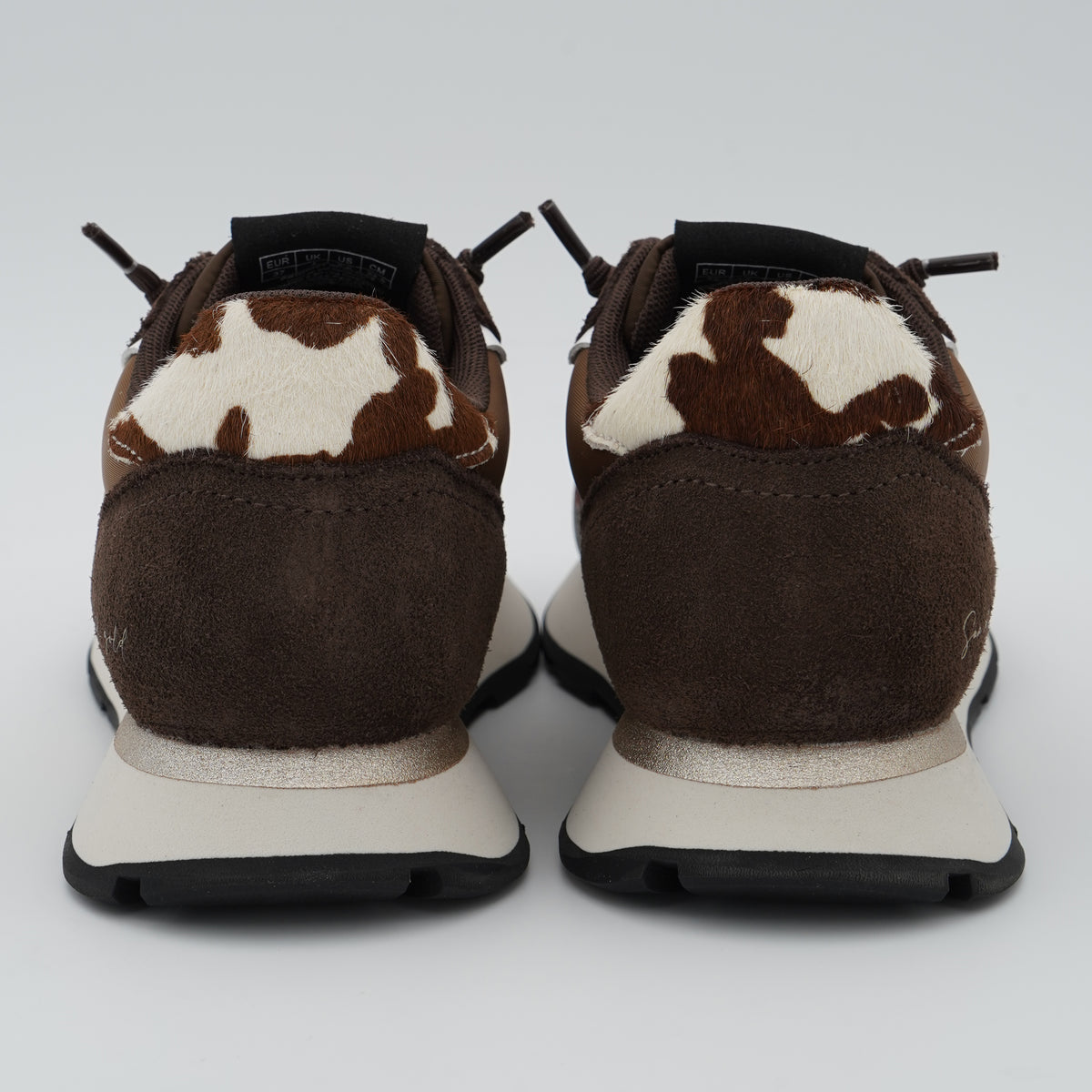 Sneakers SUN68 Ally Mix Materials Z46205 08 Marrone in Pelle, Suede e Cavallino Animalier con Suola Running in EVA