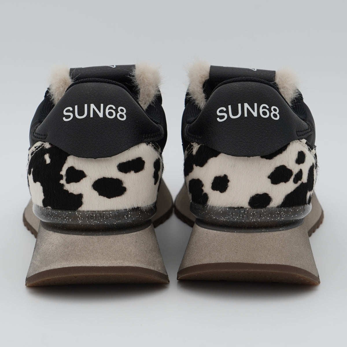 Sneakers SUN68 Stargirl Animalier Z46224 11 Nero in Nylon e Suede con Cavallino Pezzato, Linguetta in Pelliccia Sintetica e Suola EVA