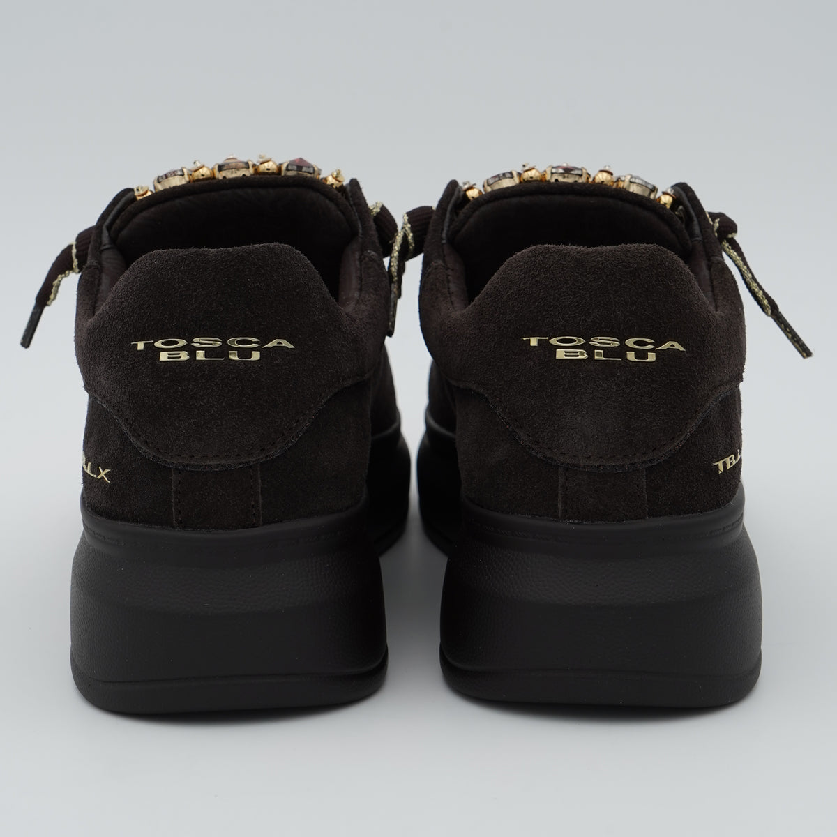 Sneakers Tosca Blu City Jungle SF2601S002 C60 Testa di Moro in Pelle Scamosciata con Accessorio Gioiello, Lacci e Suola Platform