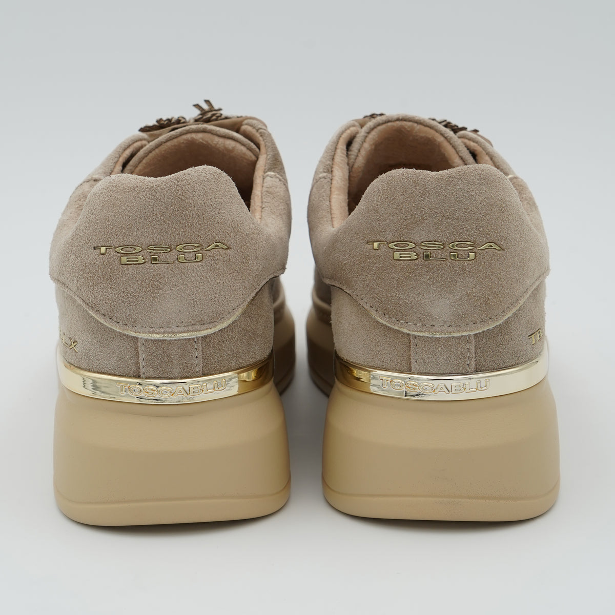 Sneakers Tosca Blu City Luxe SF2602S028 C05 Beige in Microfibra con Micro Strass, Pompon Gioiello e Suola Platform