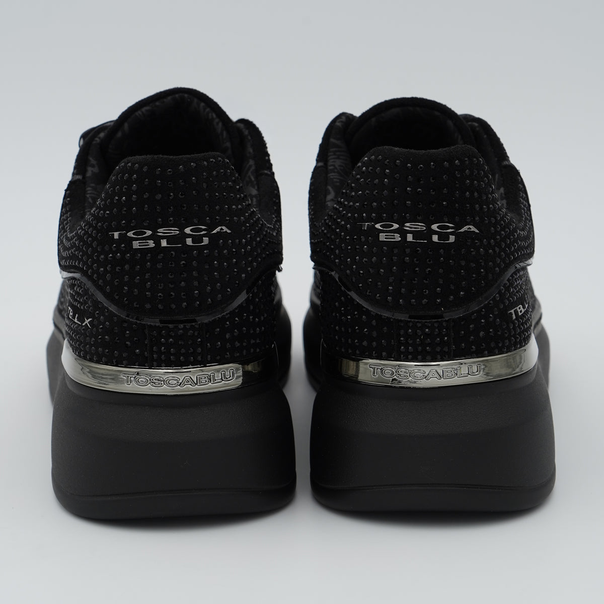 Sneakers Tosca Blu City Luxe SF2602S028 C99 Nero con Micro Strass, Lacci in Raso e Suola Platform