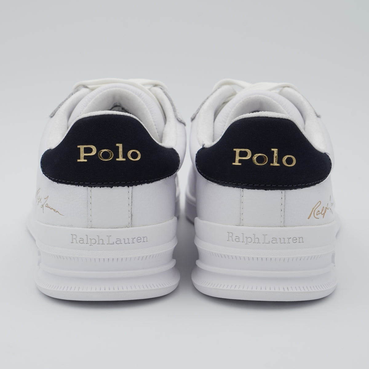 Sneakers Polo Ralph Lauren Heritage Court II 809P10044 002 in Pelle Bianca con Dettagli Blu